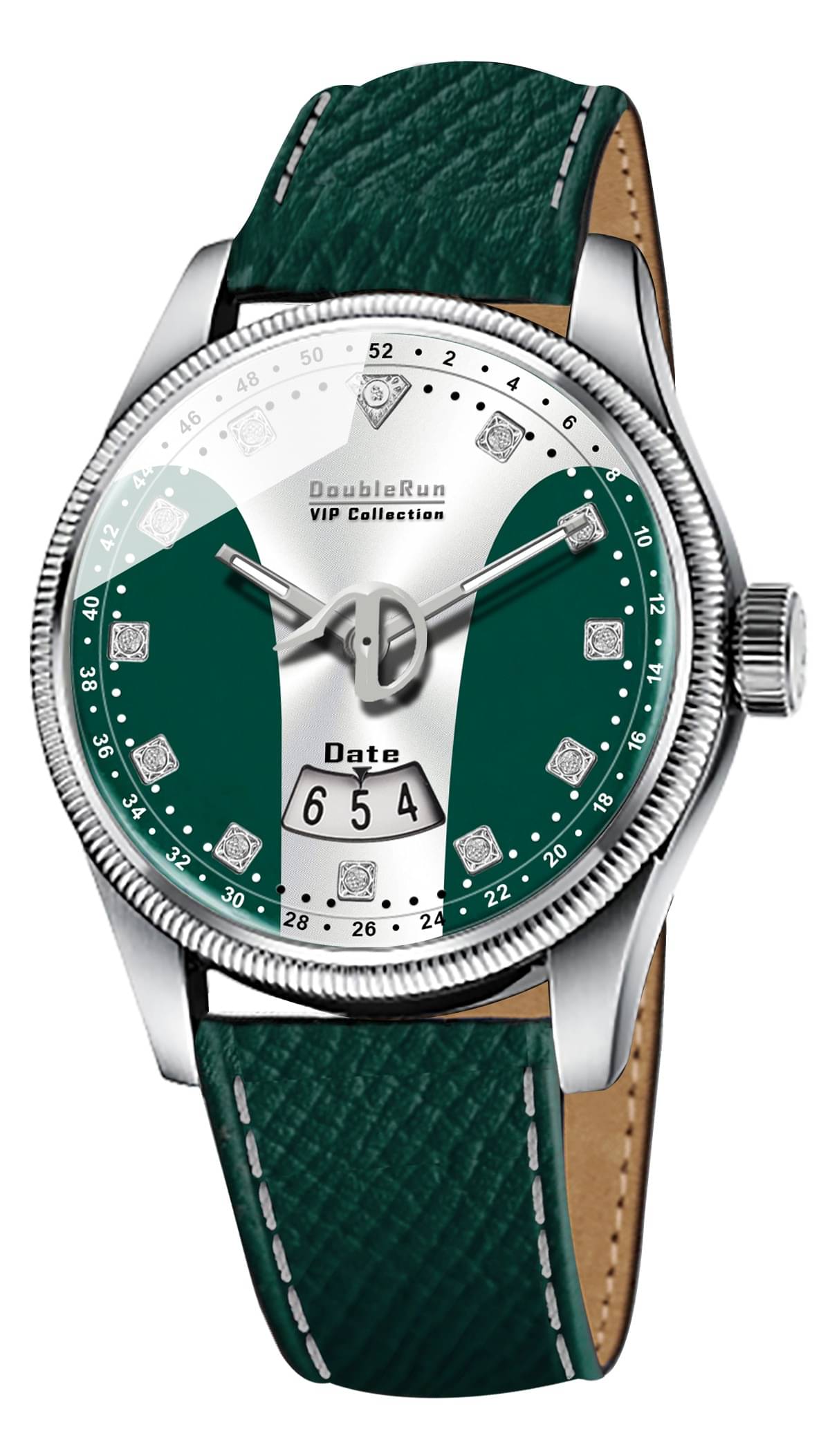     			DoubleRun Green Leather Analog Men's Watch