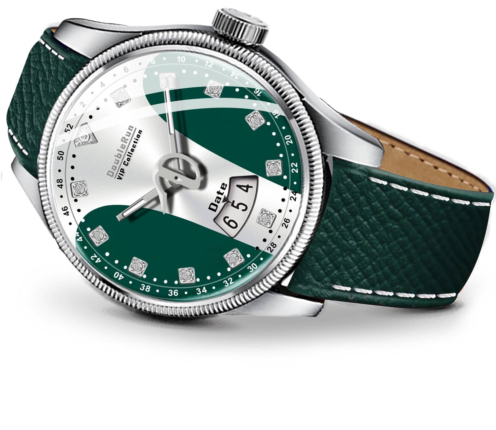     			DoubleRun Green Leather Analog Men's Watch