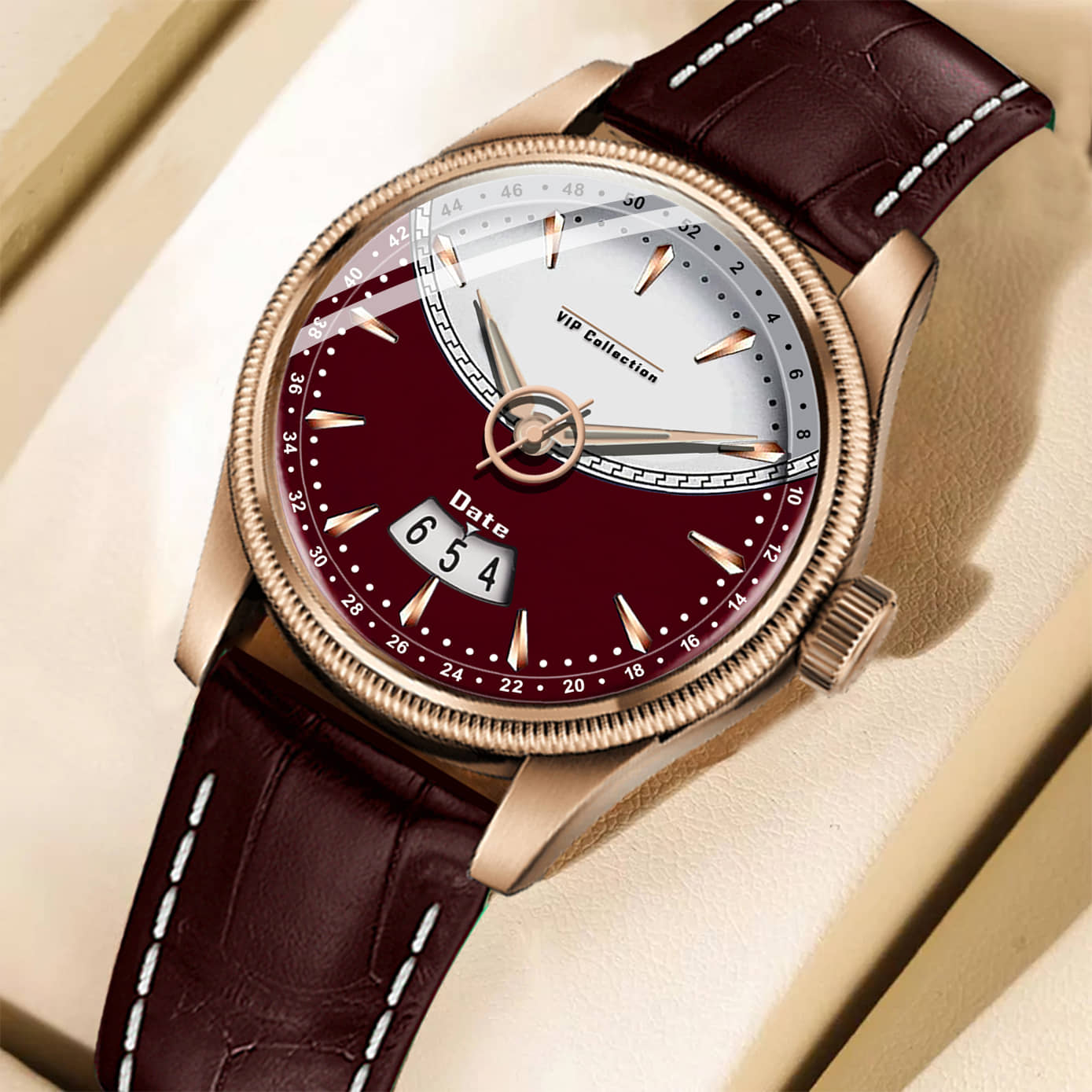 DoubleRun Maroon Leather Analog Men's Watch