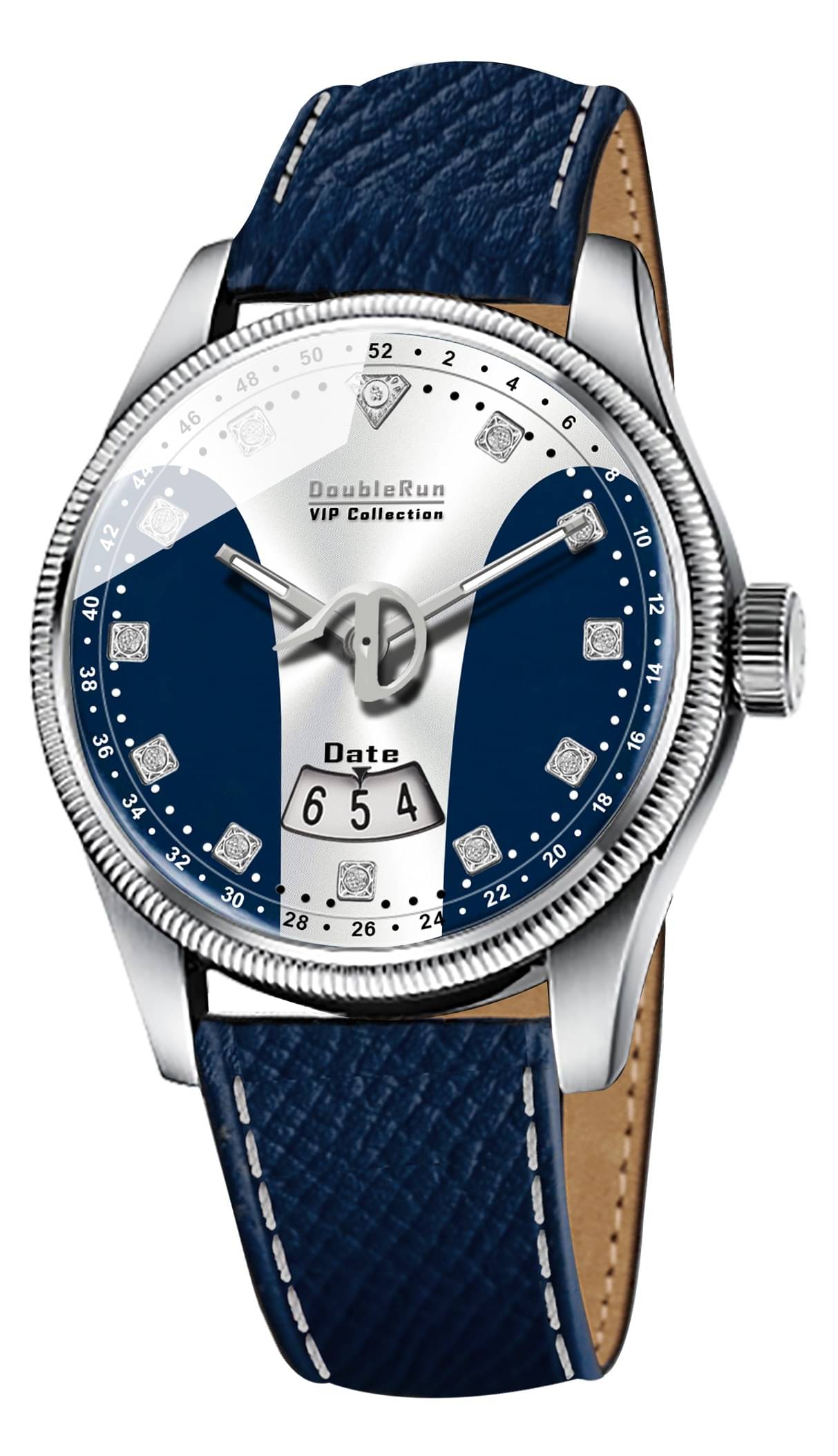     			DoubleRun Navy Blue Leather Analog Men's Watch