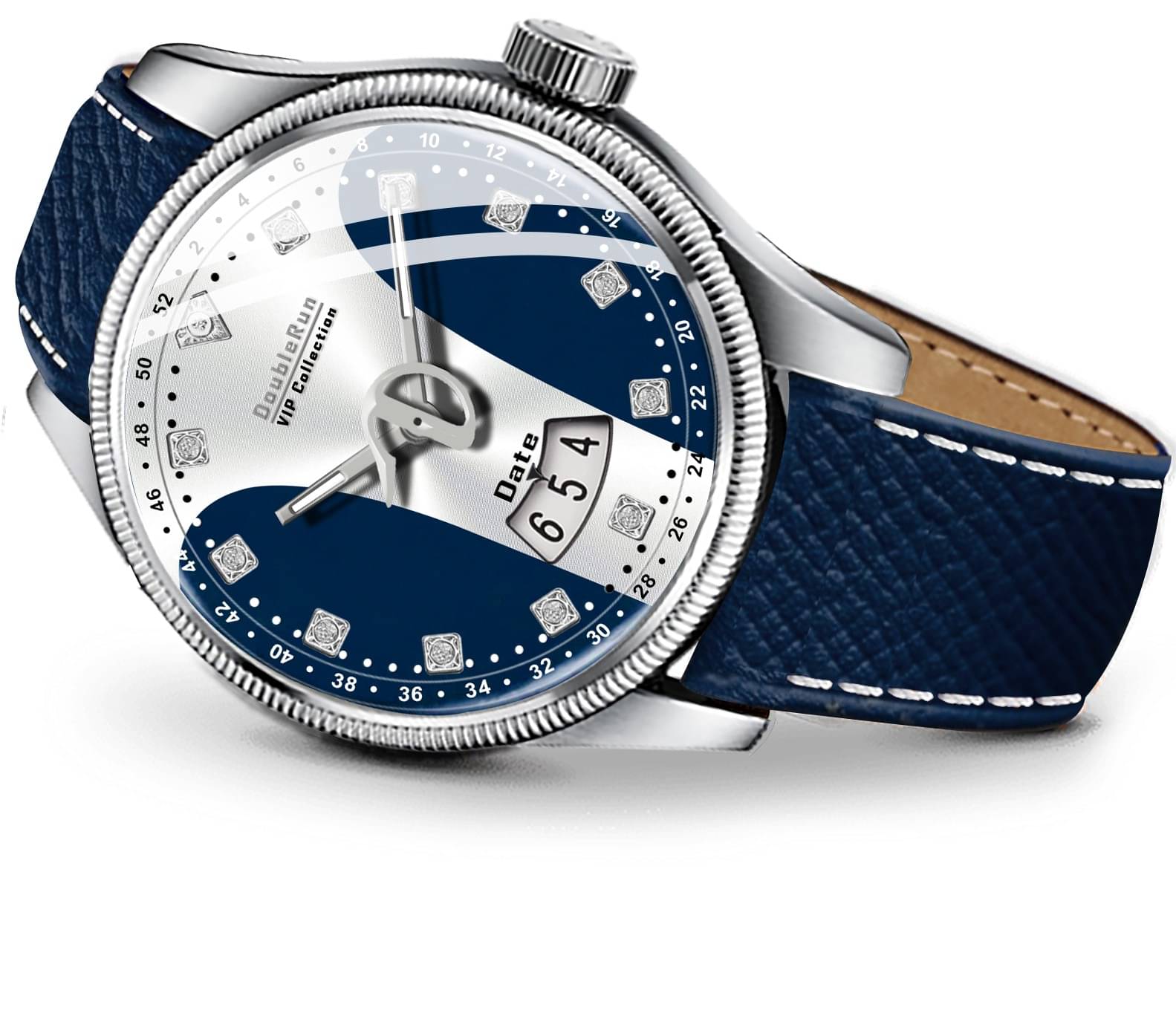     			DoubleRun Navy Blue Leather Analog Men's Watch