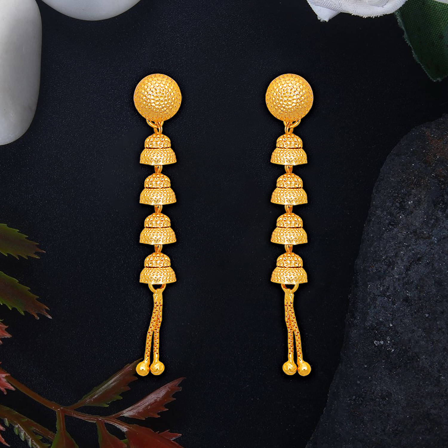     			Drashti Collection Golden Jhumki Earrings ( Pack of 1 )