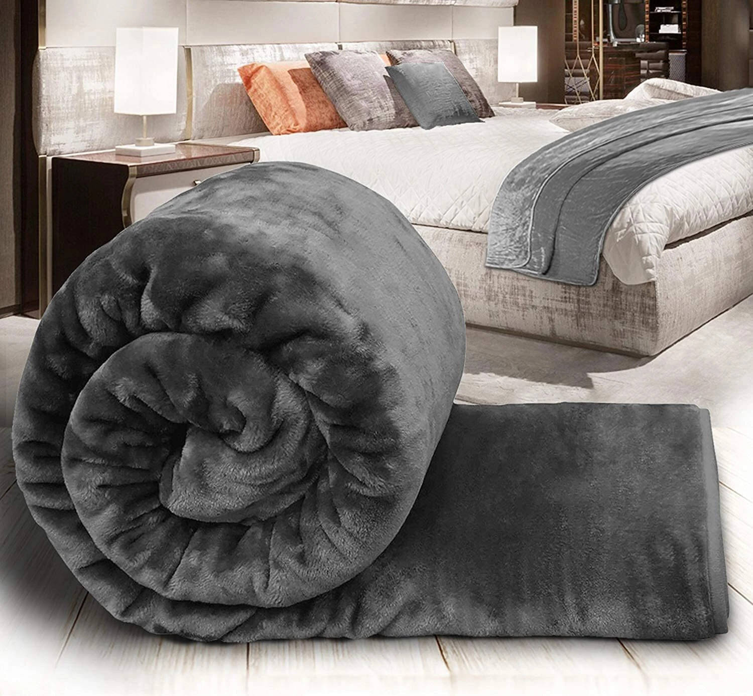     			KHUSHRIT Mink Solid Single Bed Blanket ( 220 cm x 150 cm ) - Grey ( Pack of 1 )