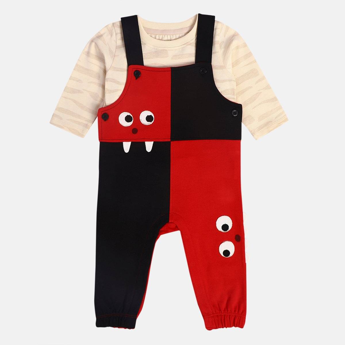     			MINI KLUB Pack of 1 Baby Boys Cotton Dungaree Sets ( Red & Black )