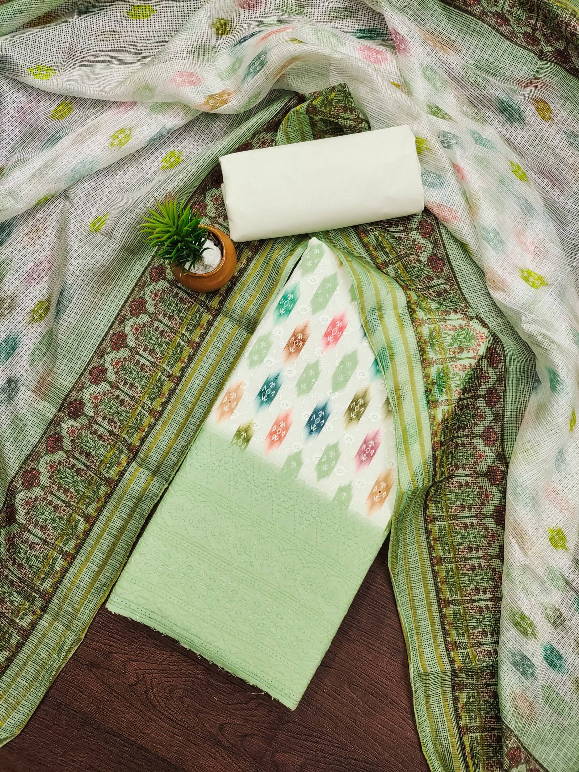     			Shree Mahantam Women Chanderi Unstitched Dress Material ( Green )