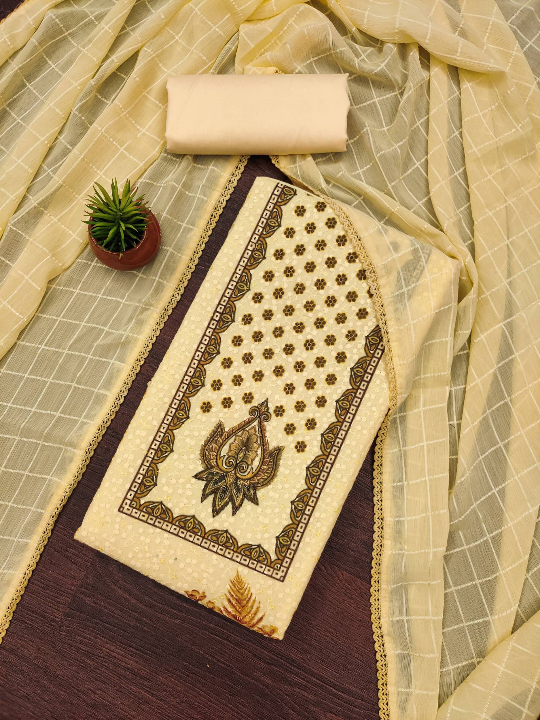 Shree Mahantam Women Chanderi Unstitched Dress Material ( Yellow )     			Shree Mahantam Women Chanderi Unstitched Dress Material ( Yellow )