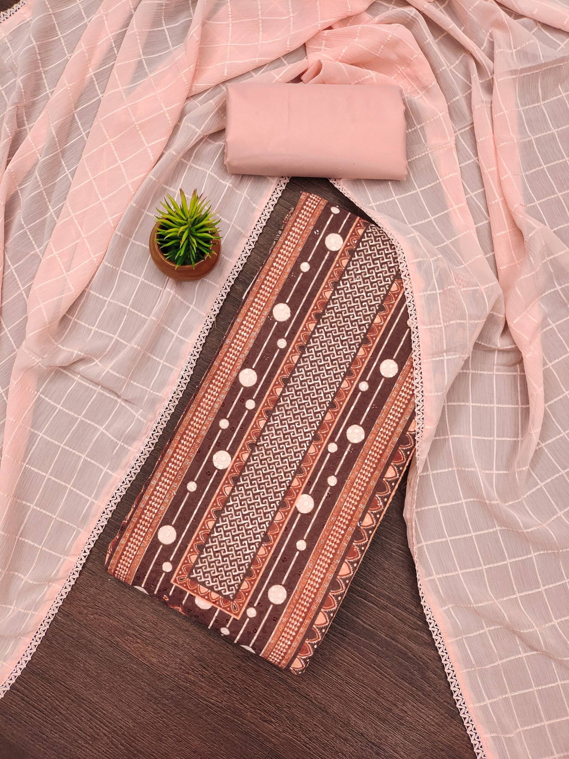 Shree Mahantam Women Chanderi Unstitched Dress Material ( Peach ) Shree Mahantam Women Chanderi Unstitched Dress Material ( Peach )