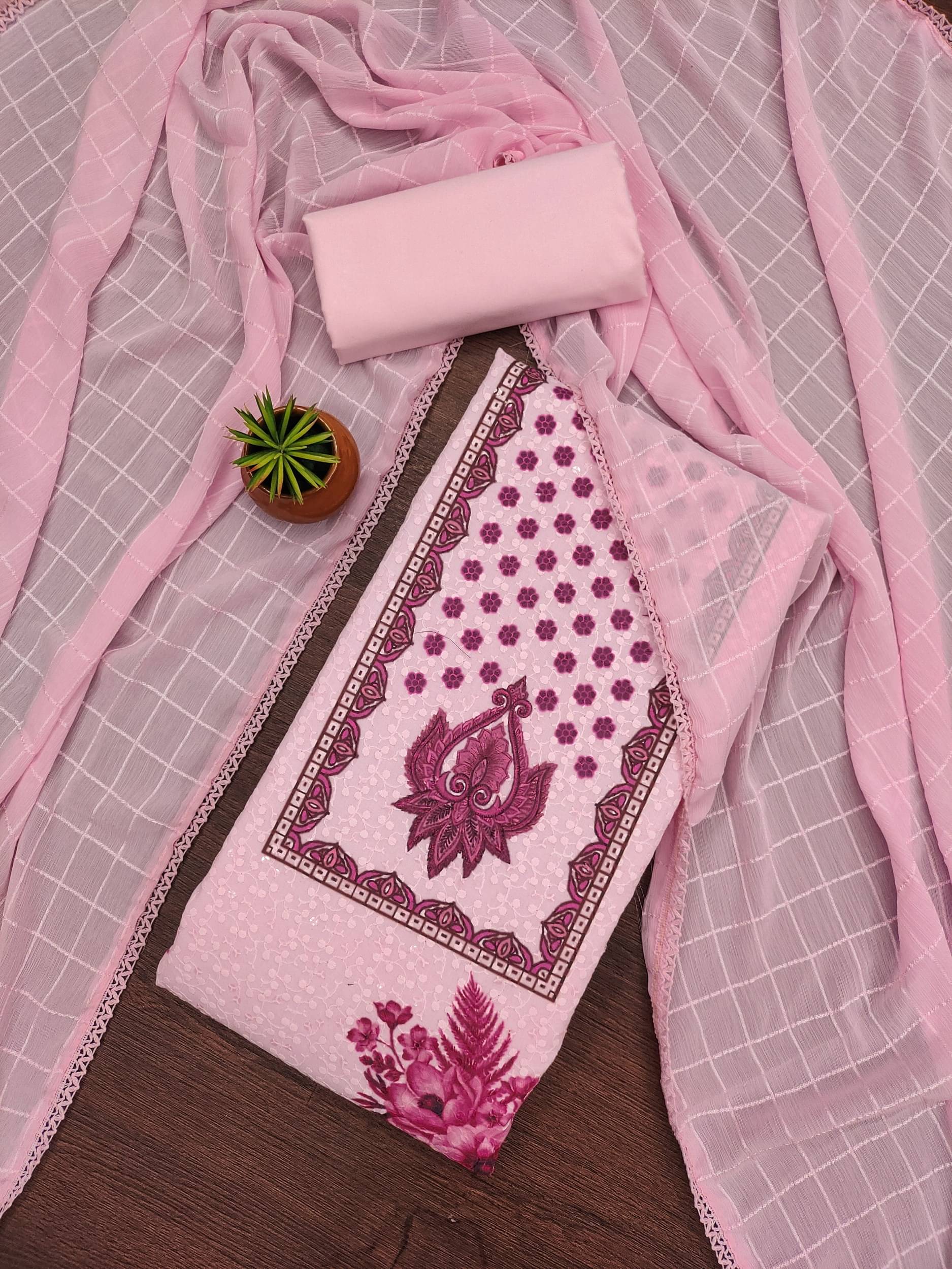 Shree Mahantam Women Chanderi Unstitched Dress Material ( Pink )     			Shree Mahantam Women Chanderi Unstitched Dress Material ( Pink )