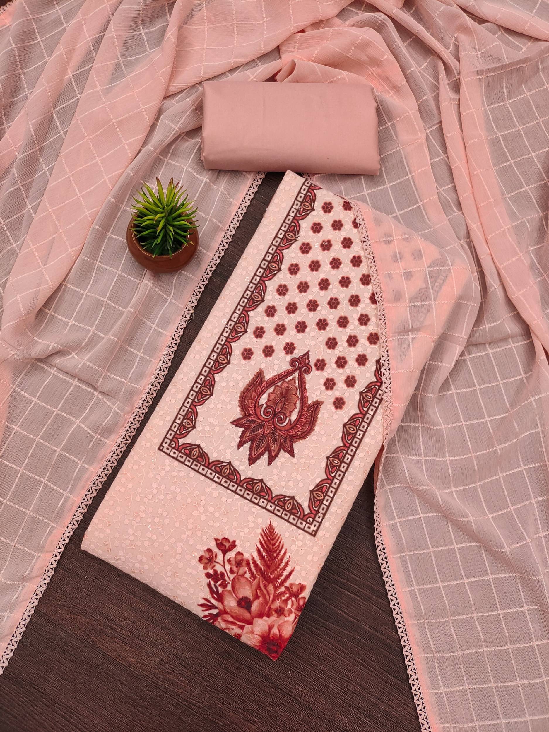 Shree Mahantam Women Chanderi Unstitched Dress Material ( Peach ) Shree Mahantam Women Chanderi Unstitched Dress Material ( Peach )
