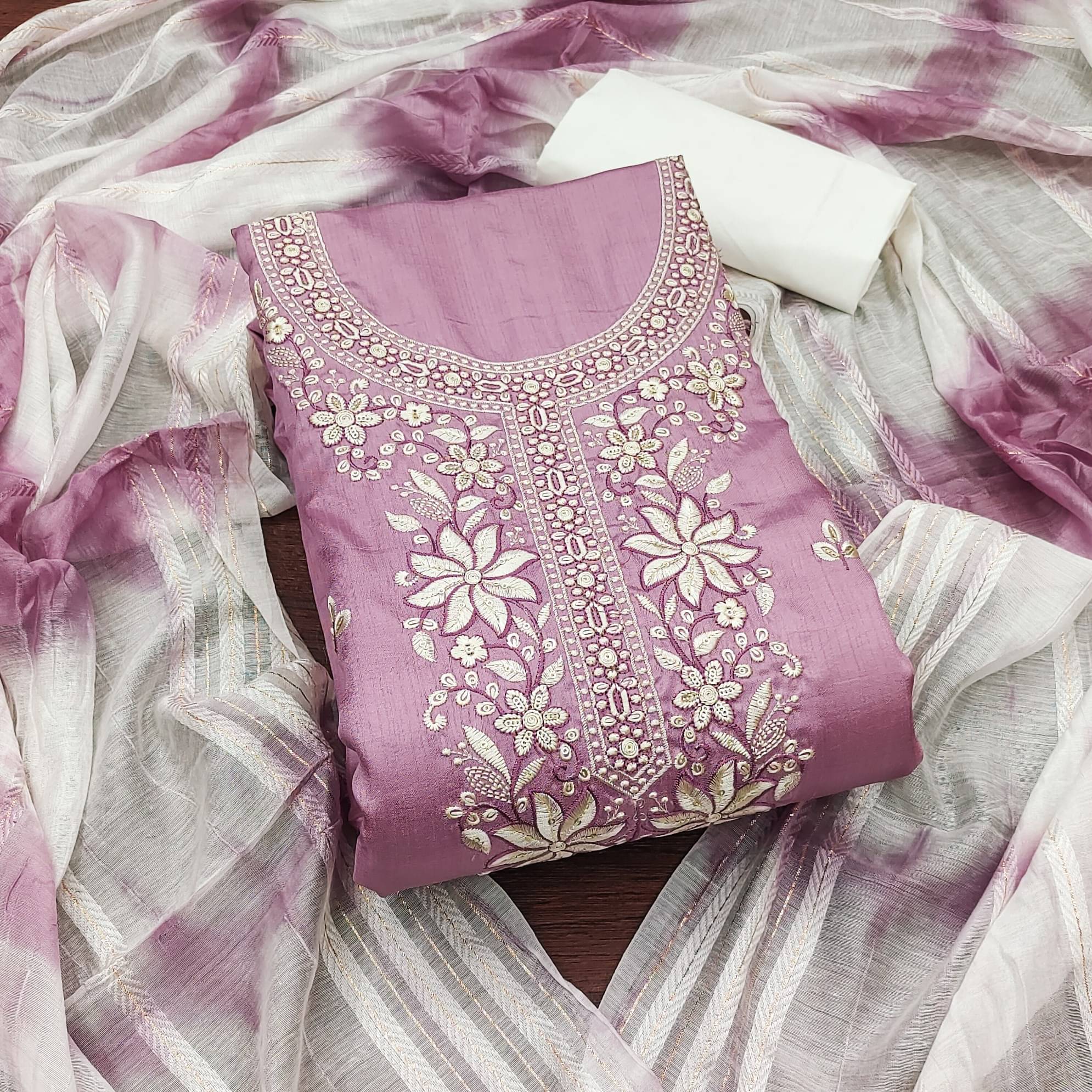 Shree Mahantam Women Chanderi Unstitched Dress Material ( Pink ) Shree Mahantam Women Chanderi Unstitched Dress Material ( Pink )