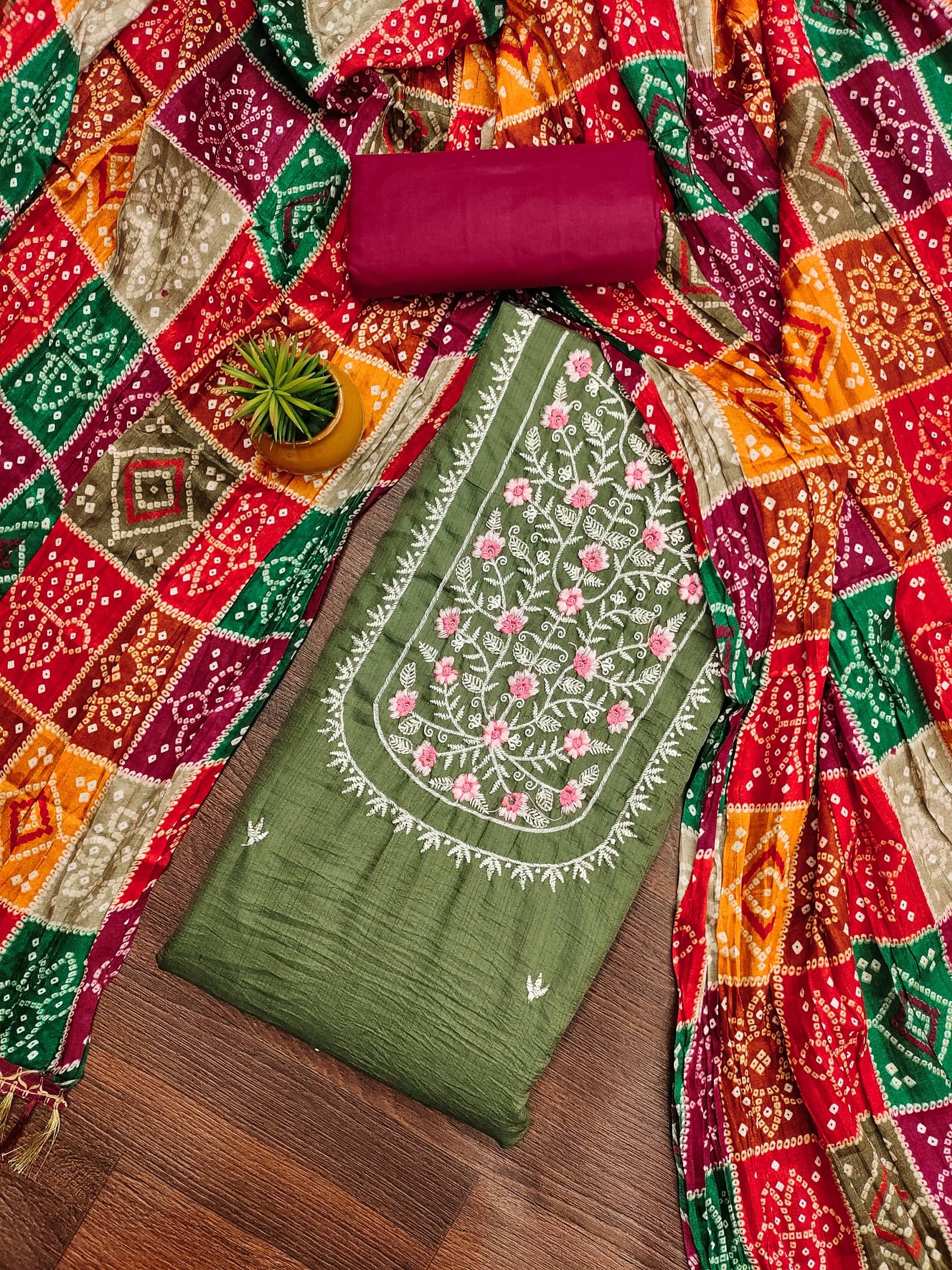 Shree Mahantam Women Chanderi Unstitched Dress Material ( Dark Green ) Shree Mahantam Women Chanderi Unstitched Dress Material ( Dark Green )
