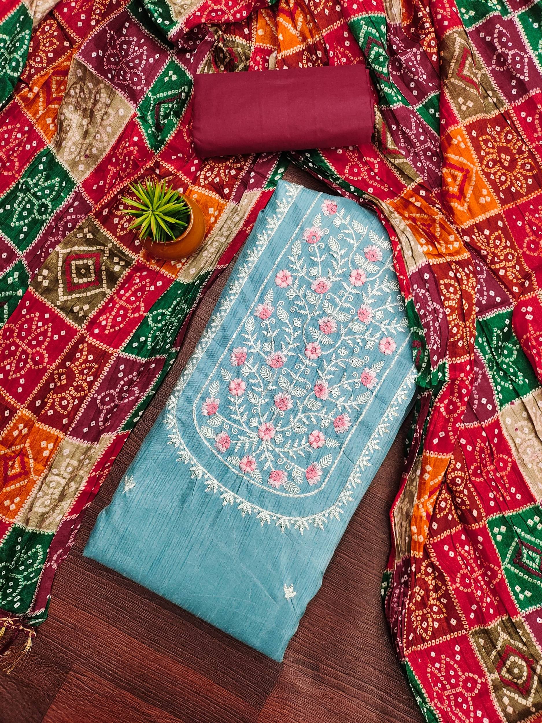     			Shree Mahantam Women Chanderi Unstitched Dress Material ( Blue )