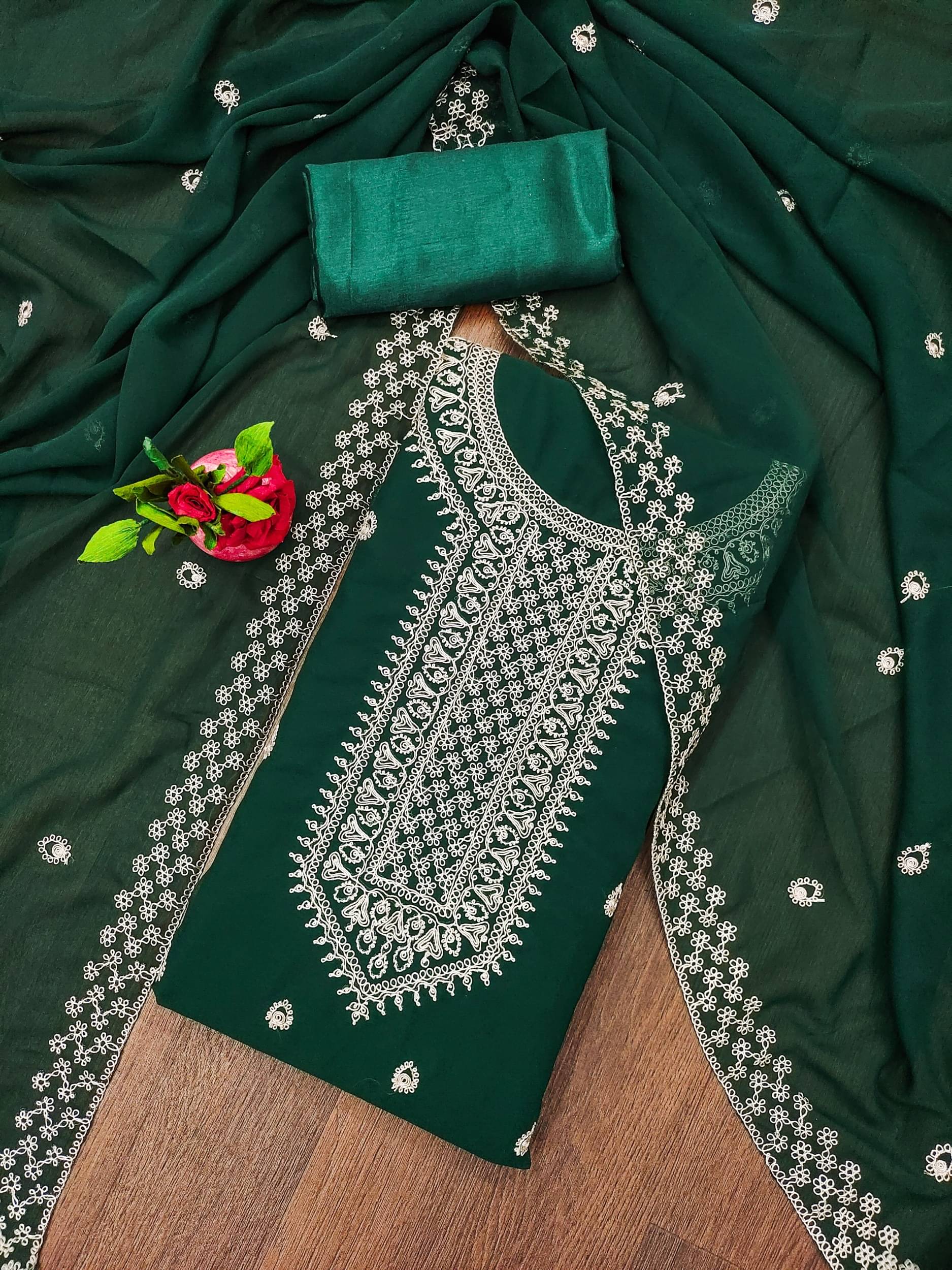     			Shree Mahantam Women Chanderi Unstitched Dress Material ( Green )