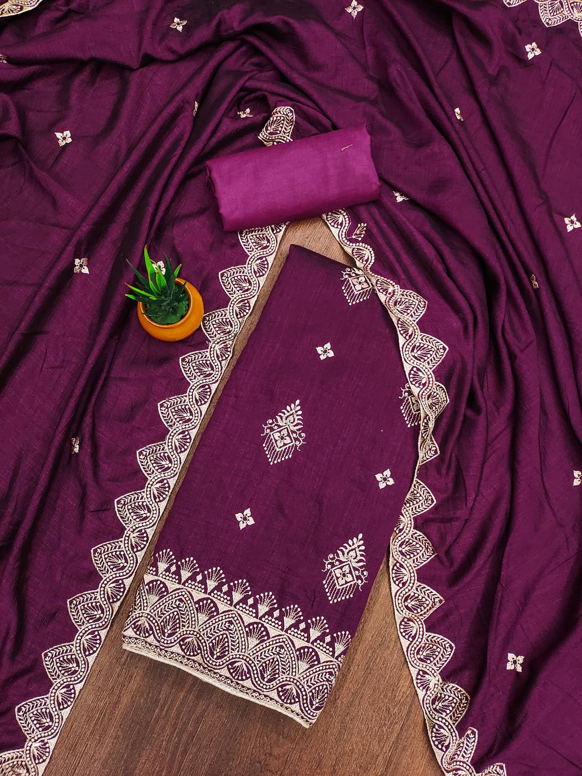 Shree Mahantam Women Chanderi Unstitched Dress Material ( Purple ) Shree Mahantam Women Chanderi Unstitched Dress Material ( Purple )