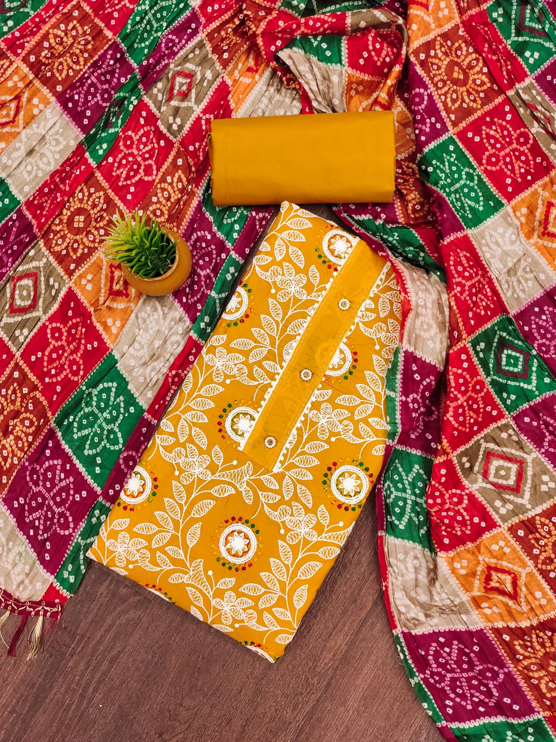 Shree Mahantam Women Chanderi Unstitched Dress Material ( Yellow )     			Shree Mahantam Women Chanderi Unstitched Dress Material ( Yellow )