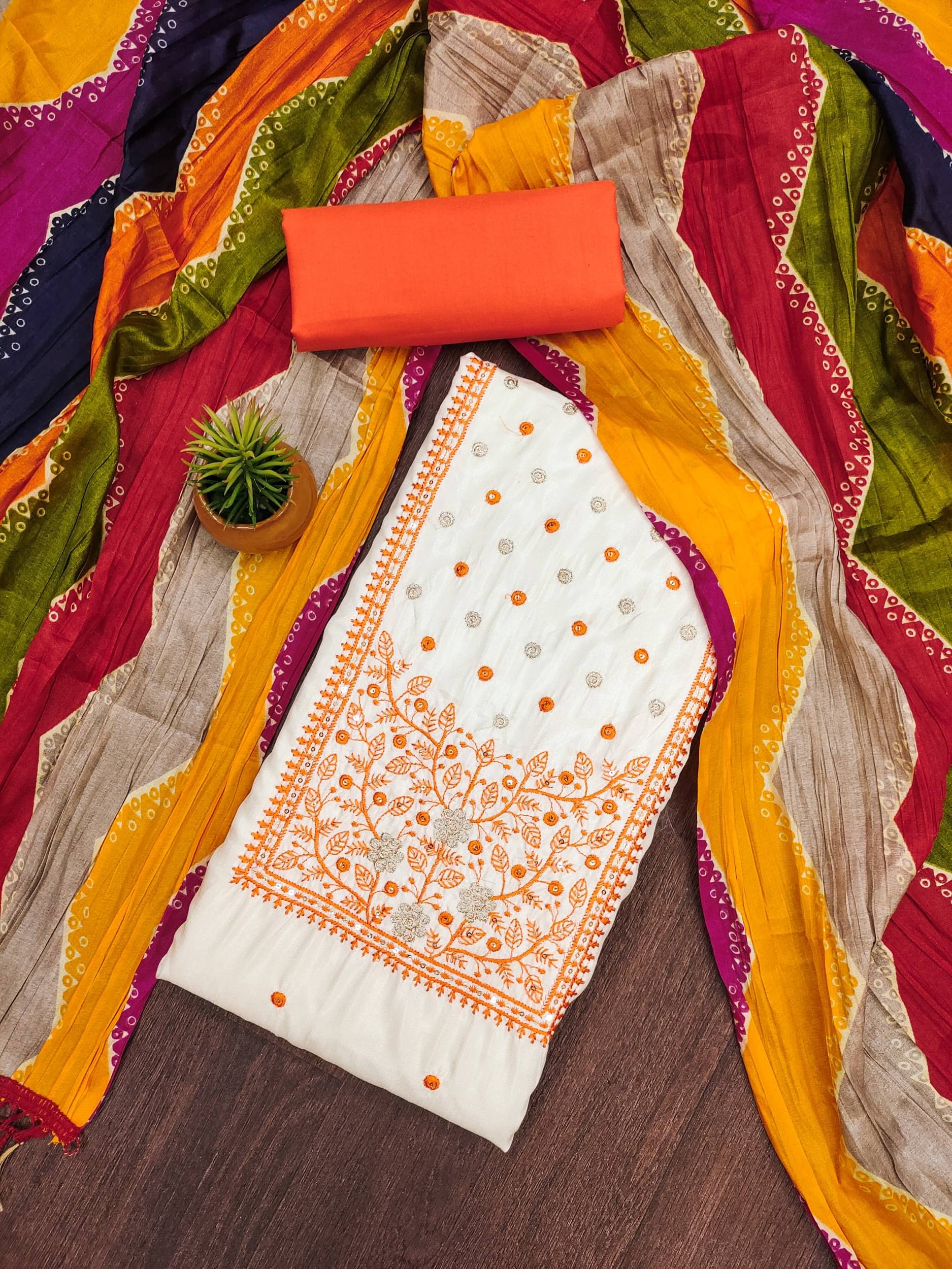    			Shree Mahantam Women Chanderi Unstitched Dress Material ( Orange )