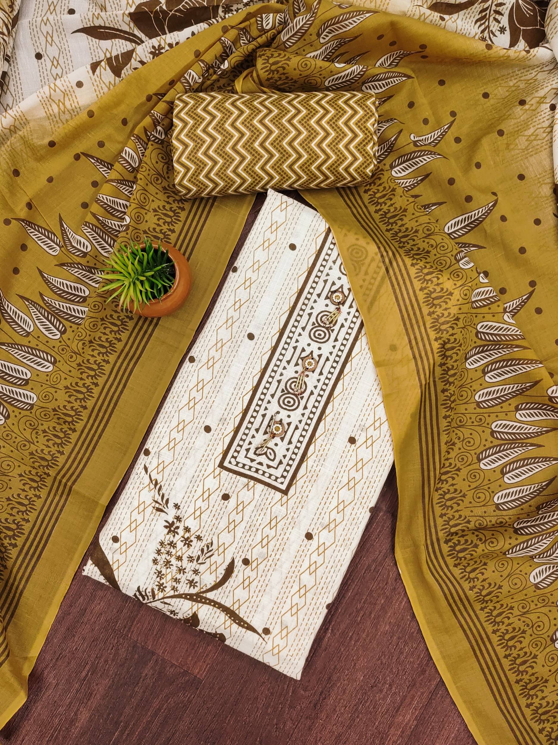 Shree Mahantam Women Chanderi Unstitched Dress Material ( Yellow )     			Shree Mahantam Women Chanderi Unstitched Dress Material ( Yellow )