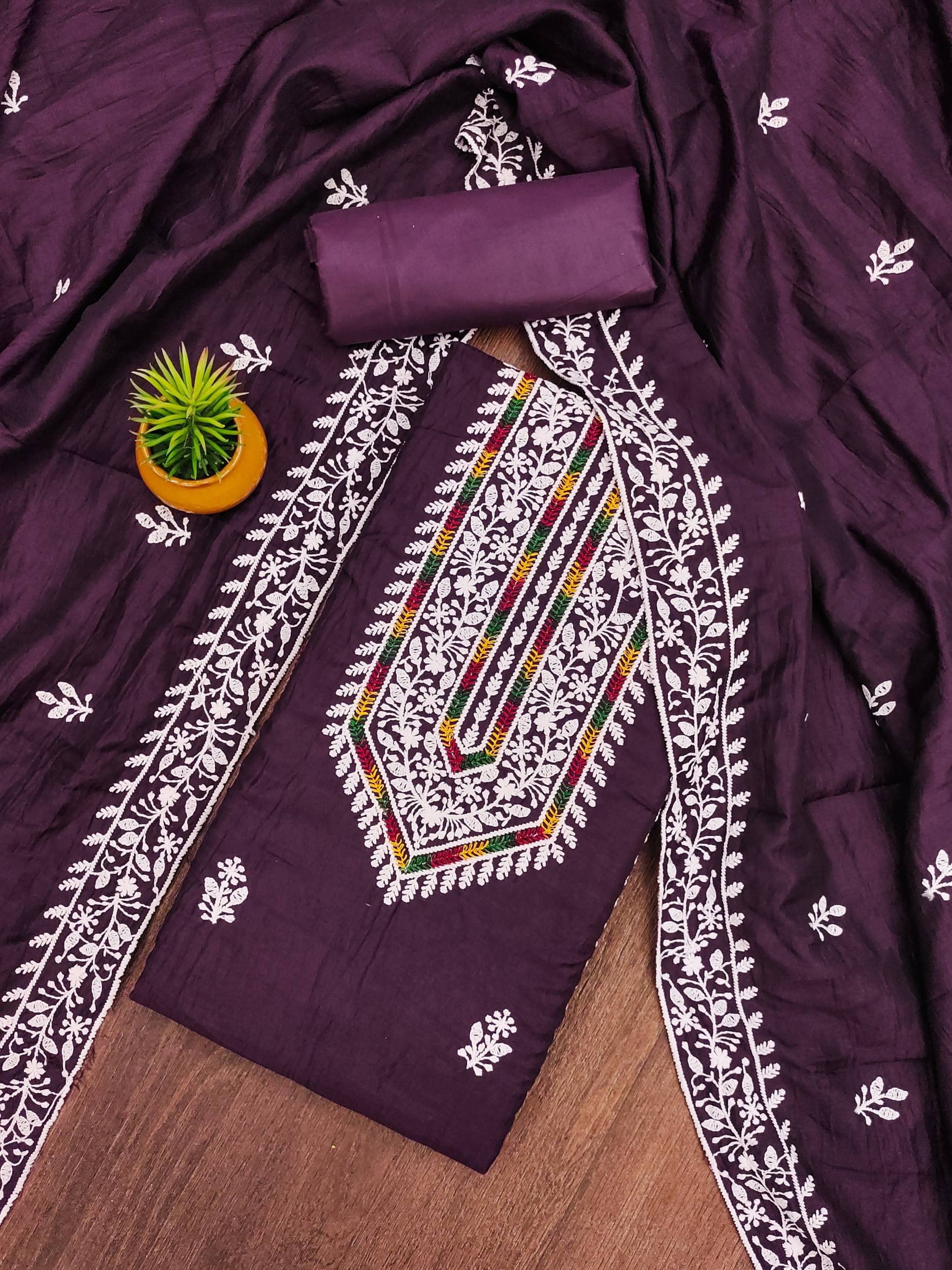 Shree Mahantam Women Chanderi Unstitched Dress Material ( Purple ) Shree Mahantam Women Chanderi Unstitched Dress Material ( Purple )