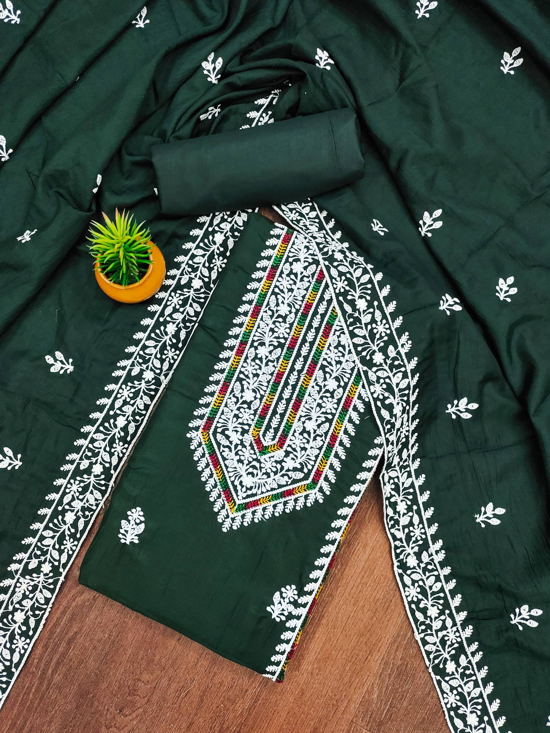 Shree Mahantam Women Chanderi Unstitched Dress Material ( Green ) Shree Mahantam Women Chanderi Unstitched Dress Material ( Green )