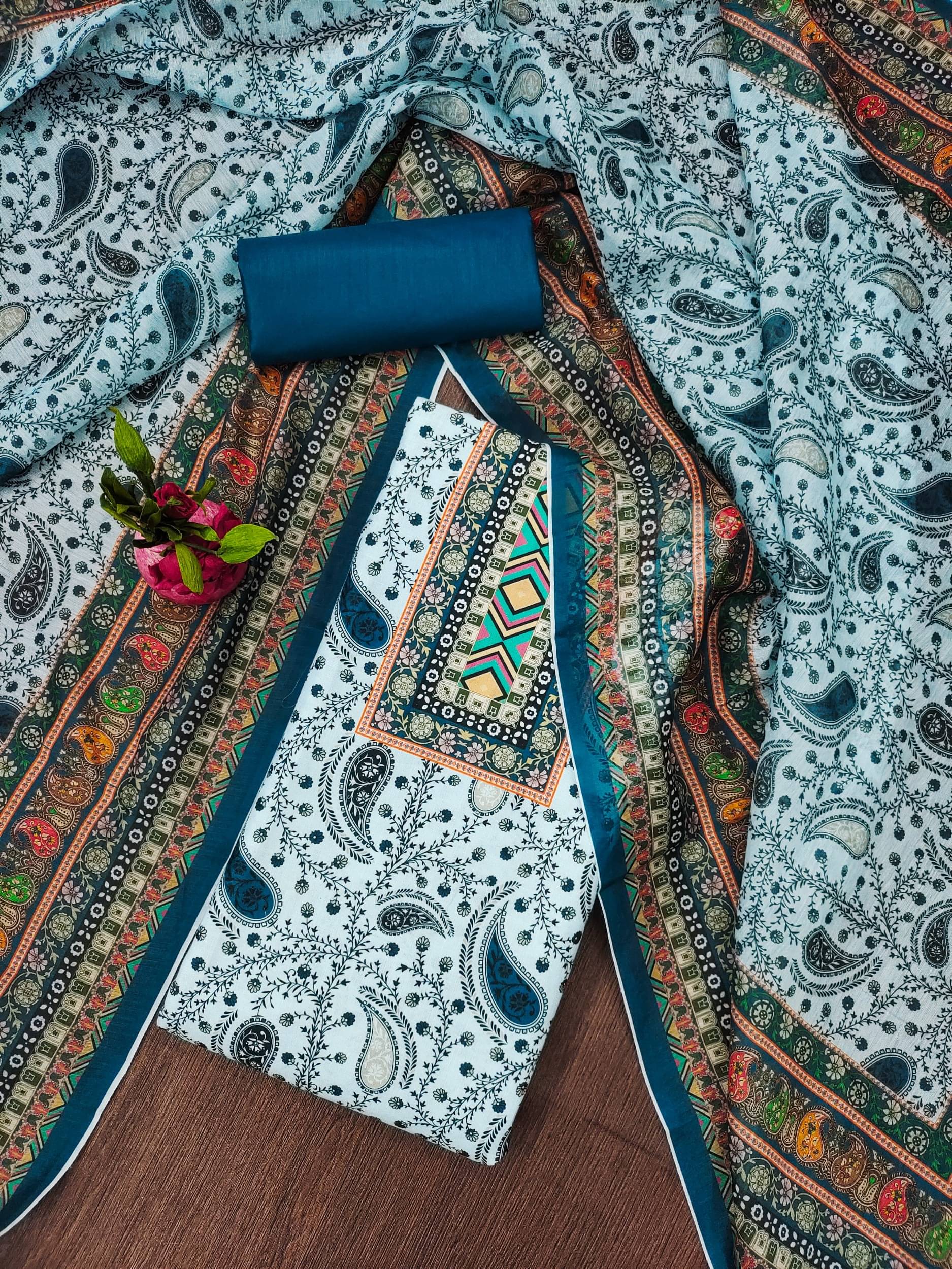     			Shree Mahantam Women Chanderi Unstitched Dress Material ( Blue )