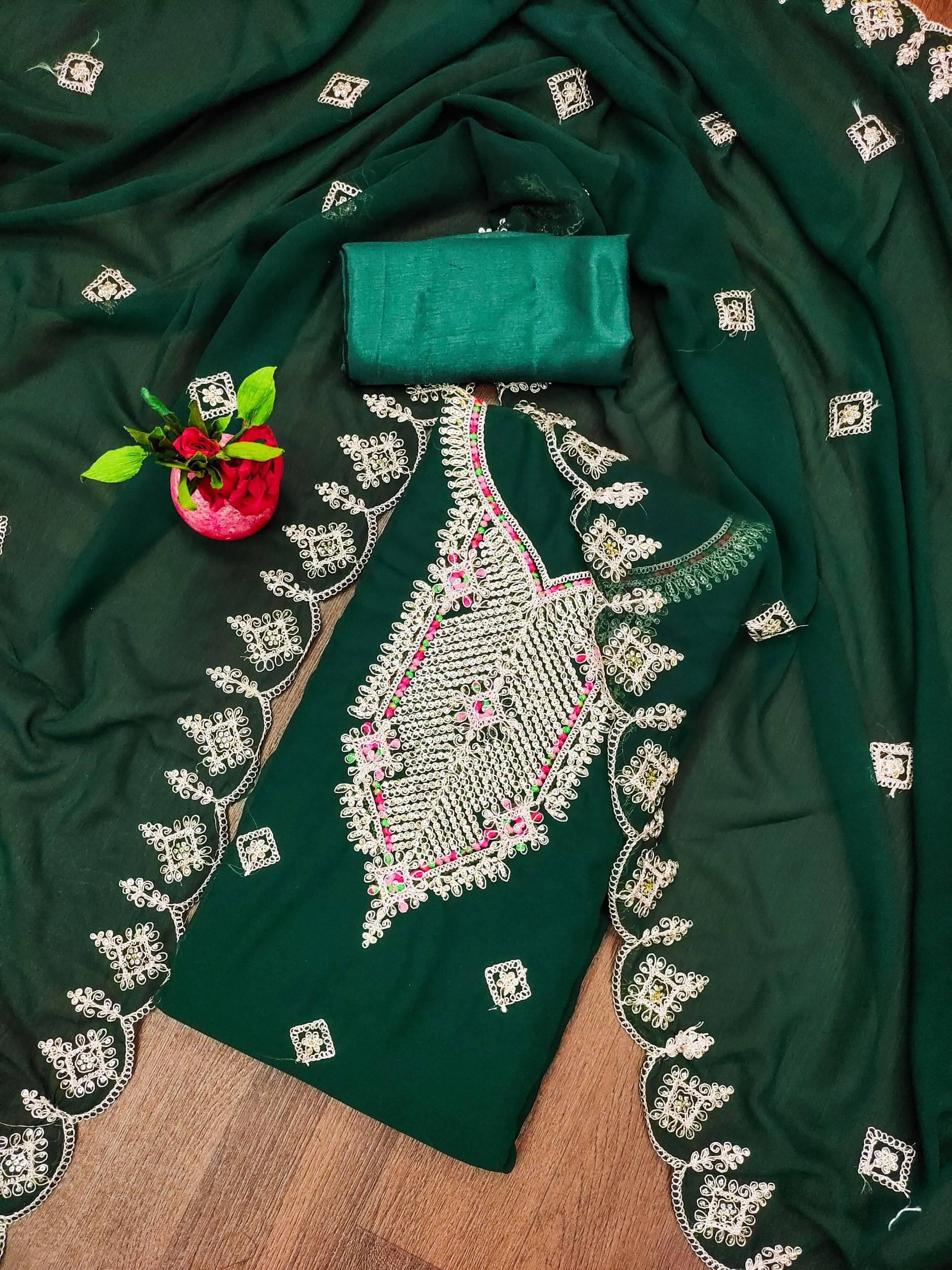 Shree Mahantam Women Georgette Unstitched Dress Material ( Green ) Shree Mahantam Women Georgette Unstitched Dress Material ( Green )