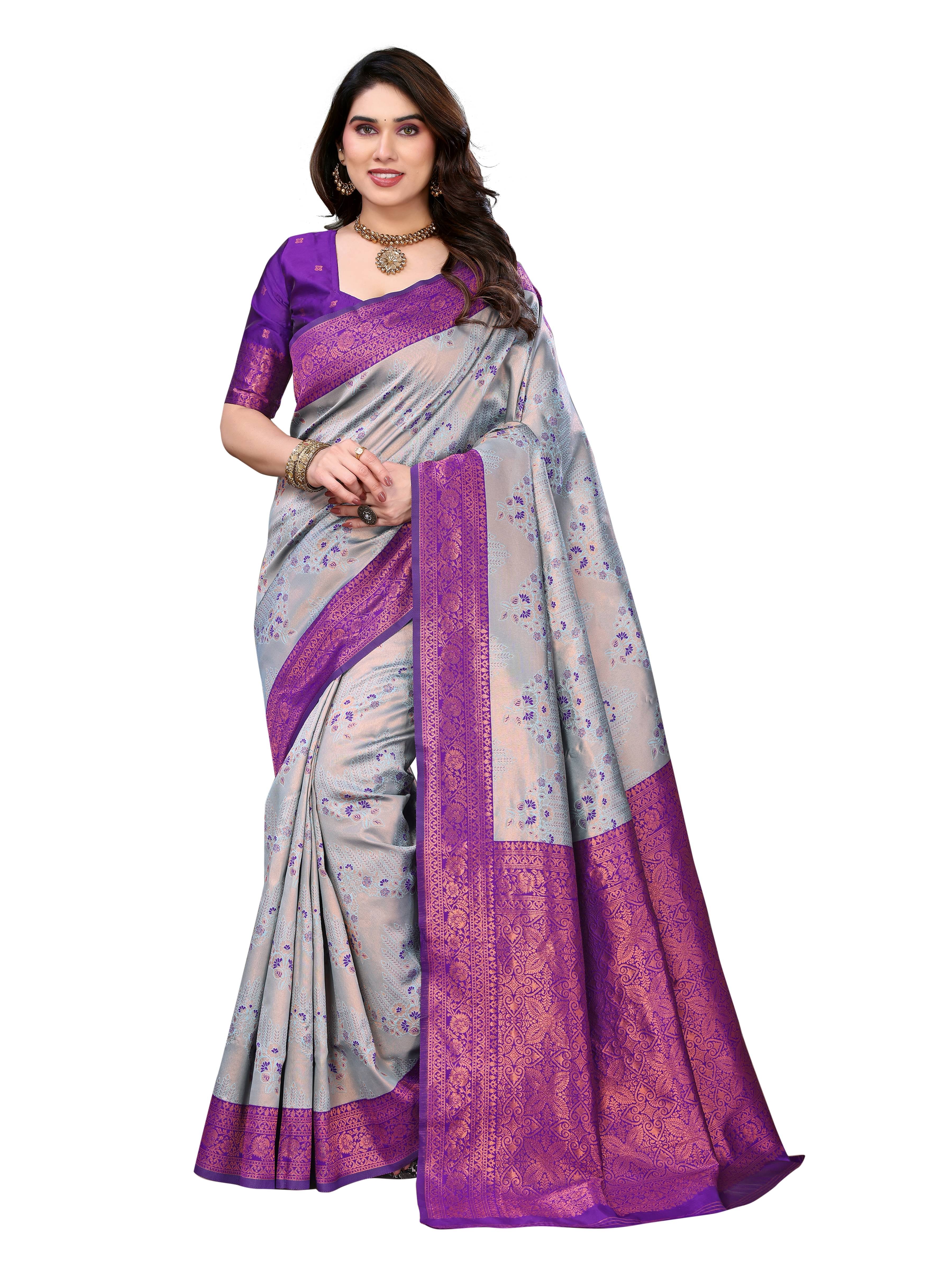 THE PRIVATE LABLE Cotton Embroidered Banarasi saree With Unstitched Blouse Piece ( Purple )     			THE PRIVATE LABLE Cotton Embroidered Banarasi saree With Unstitched Blouse Piece ( Purple )