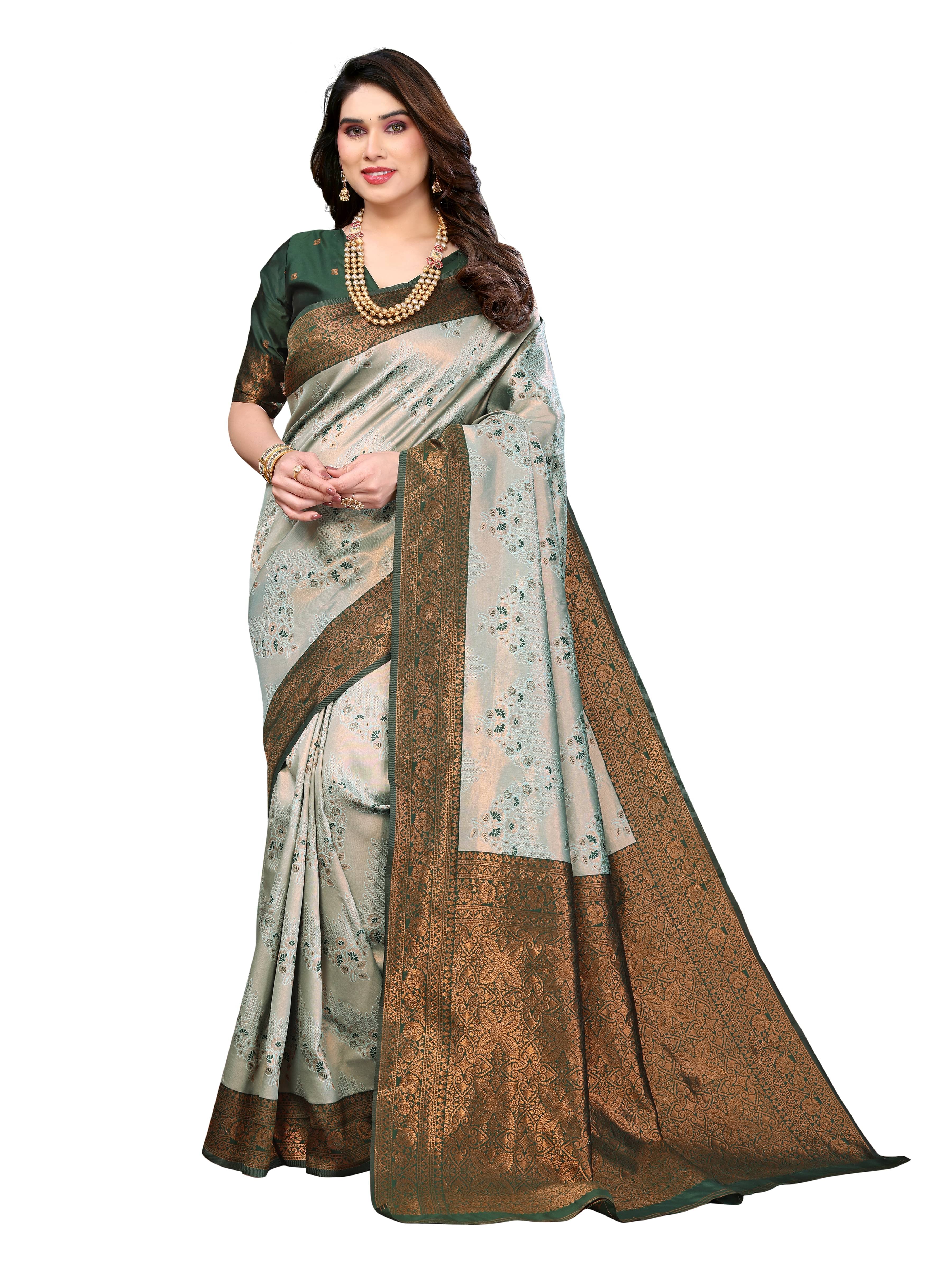     			THE PRIVATE LABLE Cotton Embroidered Banarasi saree With Unstitched Blouse Piece ( Light Green )