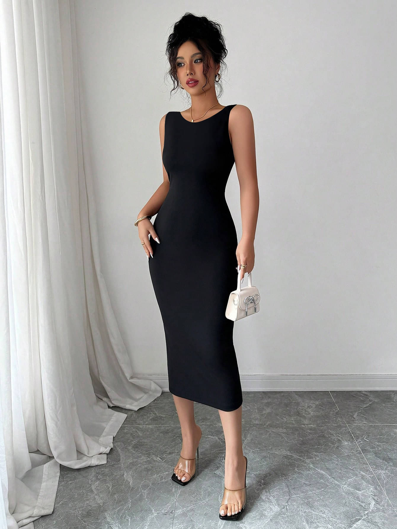     			TOOCHKI Women Lycra Solid Bodycon Dress ( Black )