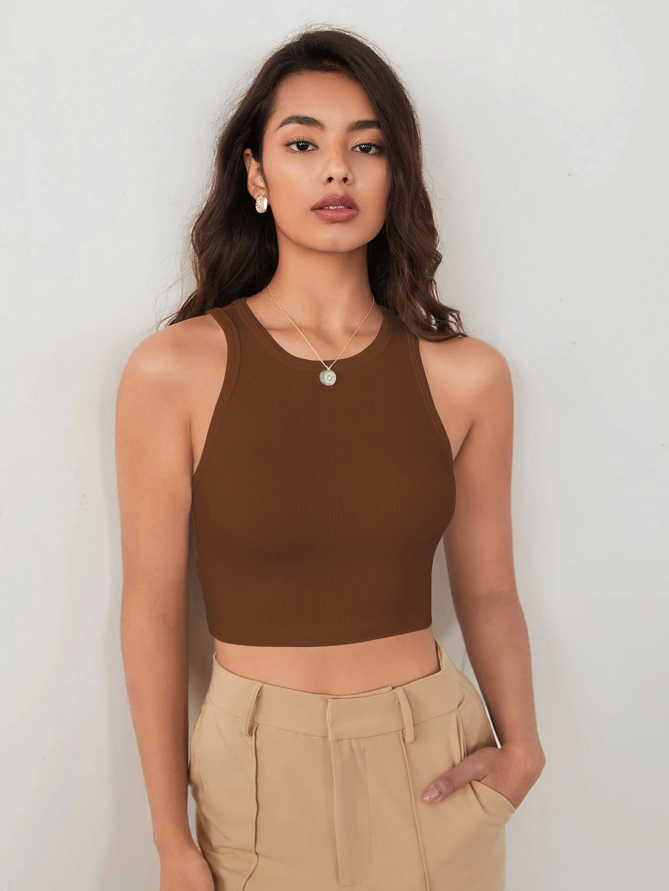 TOOCHKI Women's Lycra Tank Top ( Brown ) TOOCHKI Women's Lycra Tank Top ( Brown )