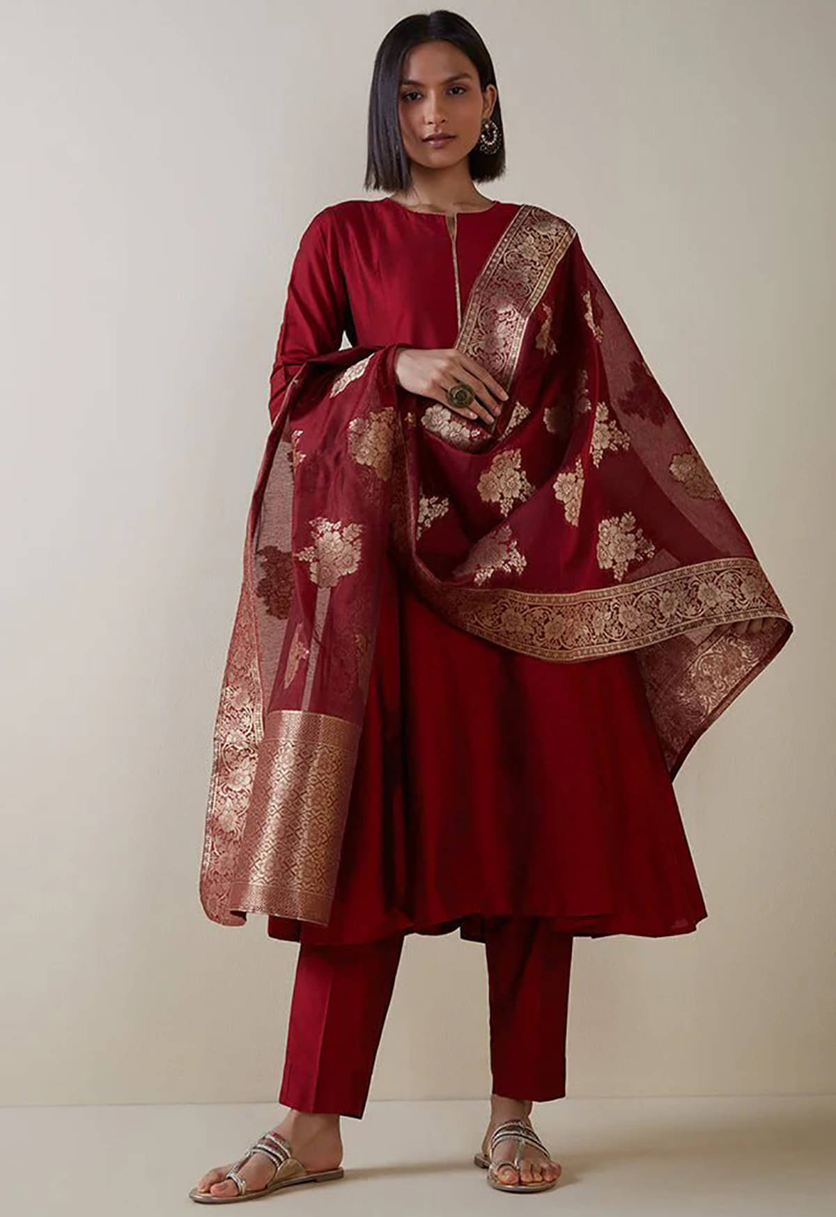 Trijal Fab Women Cotton Blend Solid A-line Kurti With Pants ( Maroon ) Trijal Fab Women Cotton Blend Solid A-line Kurti With Pants ( Maroon )
