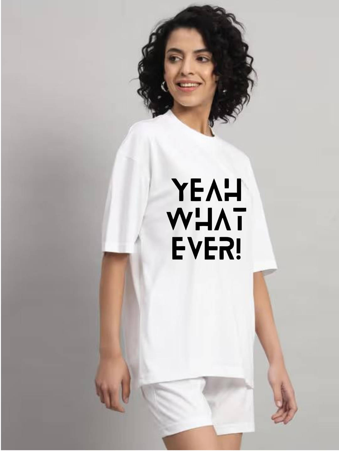 hesha Women Cotton Printed Oversized Fit Round Neck T-Shirt ( White )     			hesha Women Cotton Printed Oversized Fit Round Neck T-Shirt ( White )