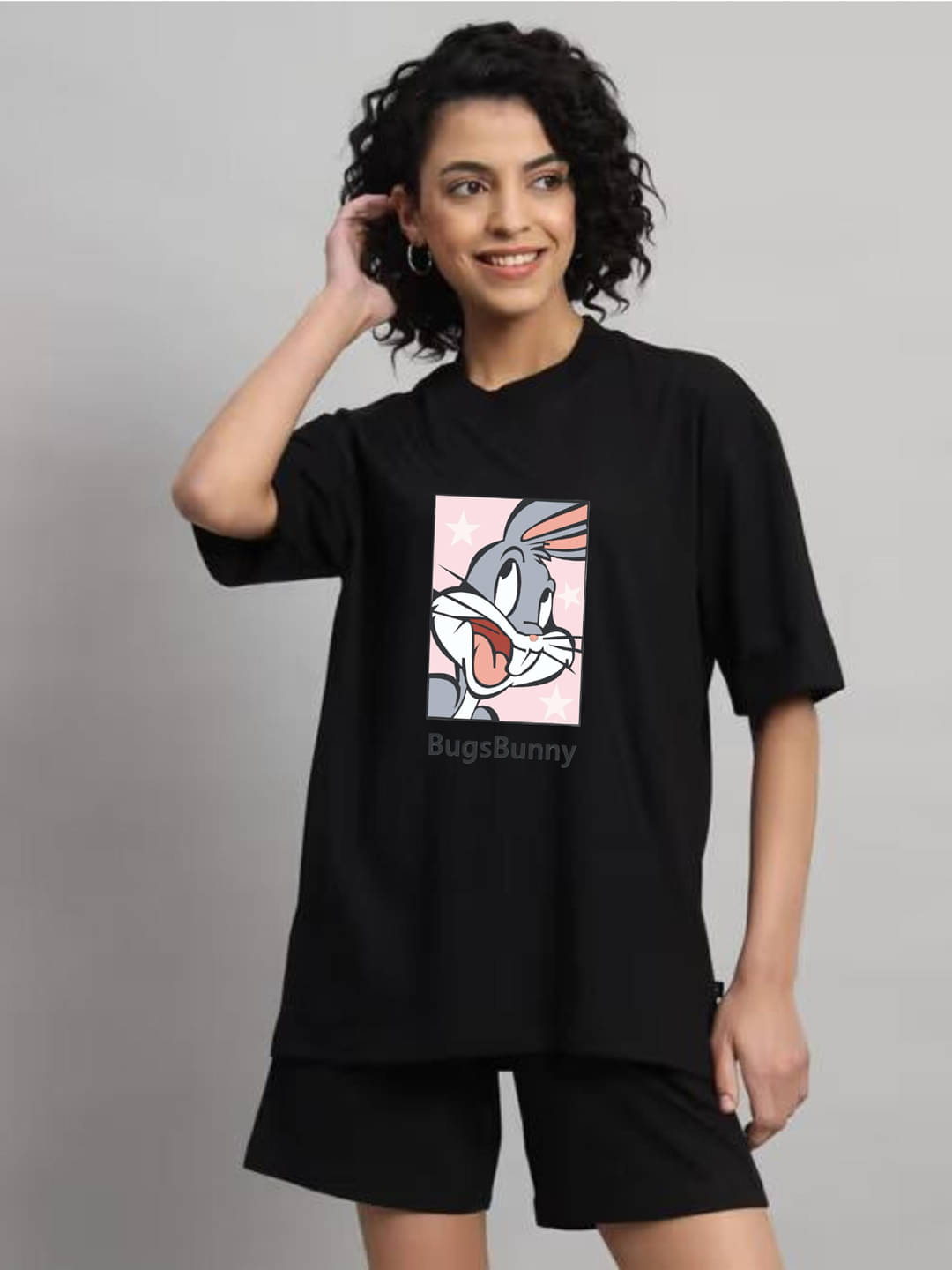hesha Women Cotton Printed Oversized Fit Round Neck T-Shirt ( Black ) hesha Women Cotton Printed Oversized Fit Round Neck T-Shirt ( Black )