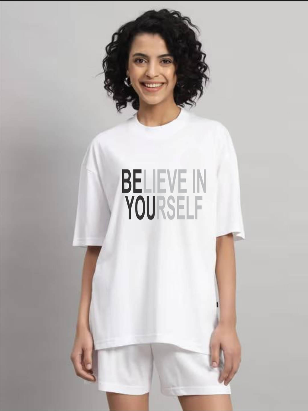 hesha Women Cotton Printed Oversized Fit Round Neck T-Shirt ( White ) hesha Women Cotton Printed Oversized Fit Round Neck T-Shirt ( White )