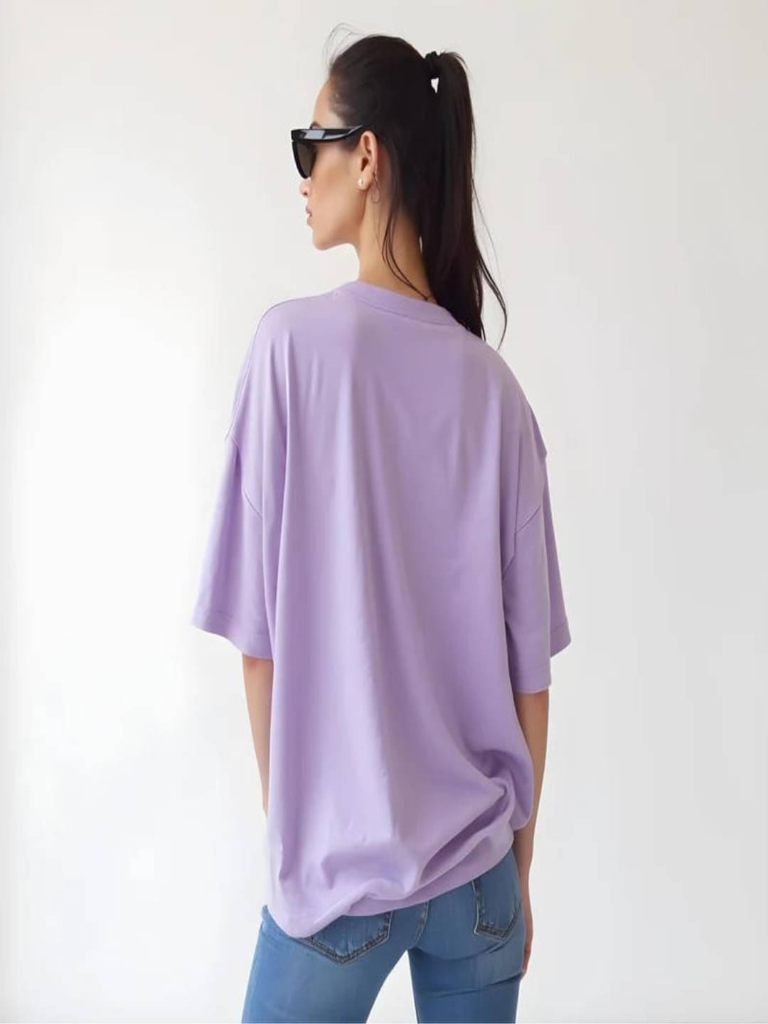 hesha Women Cotton Printed Oversized Fit Round Neck T-Shirt ( Lavender )     			hesha Women Cotton Printed Oversized Fit Round Neck T-Shirt ( Lavender )