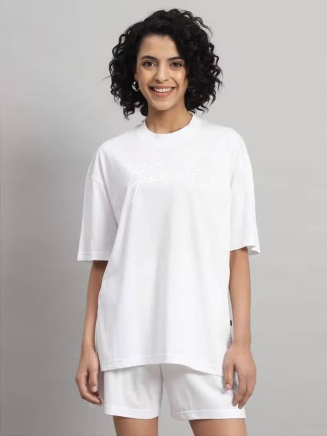 hesha Women Cotton Printed Oversized Fit Round Neck T-Shirt ( White ) hesha Women Cotton Printed Oversized Fit Round Neck T-Shirt ( White )