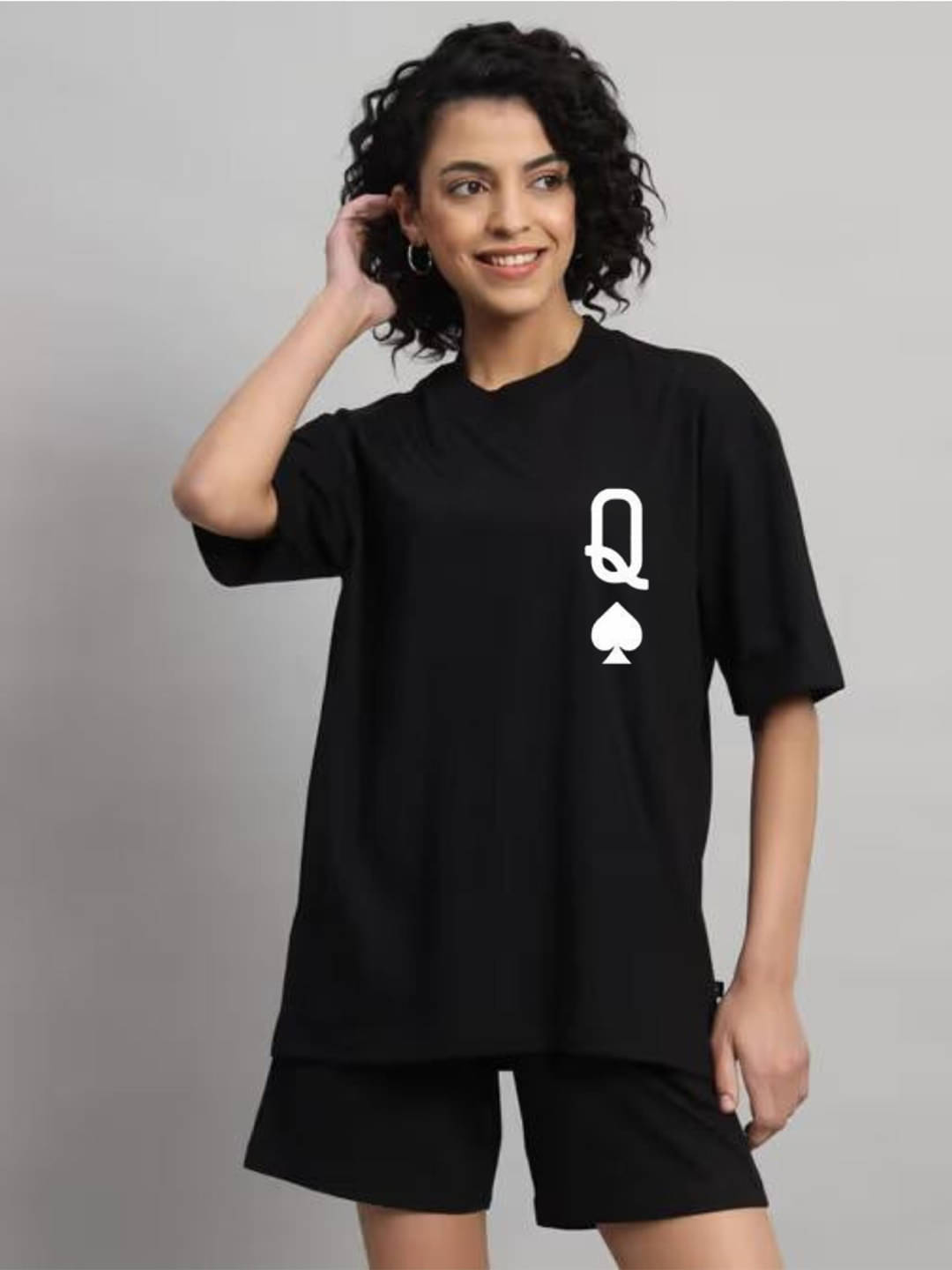 hesha Women Cotton Printed Oversized Fit Round Neck T-Shirt ( Black ) hesha Women Cotton Printed Oversized Fit Round Neck T-Shirt ( Black )