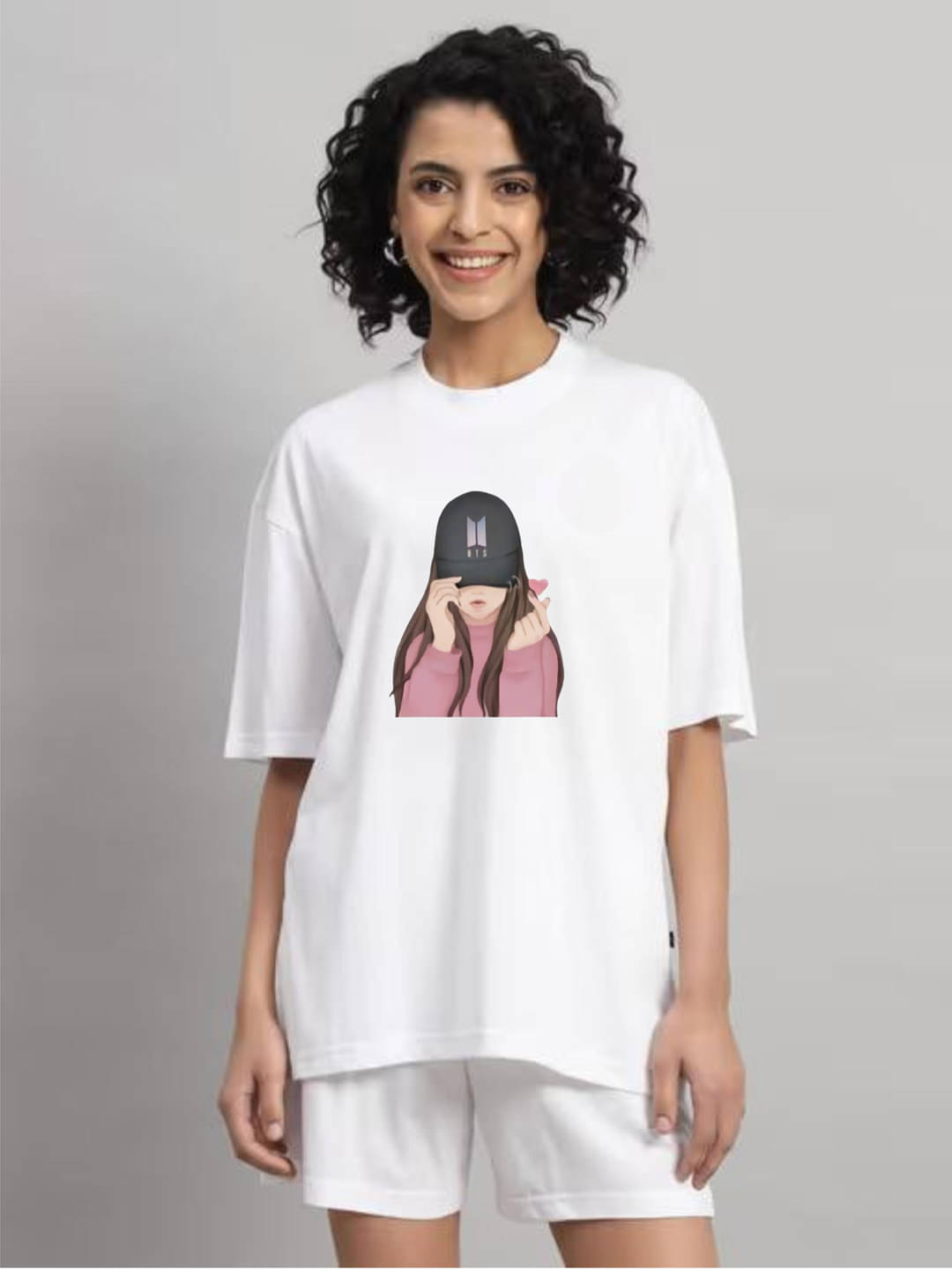 hesha Women Cotton Printed Oversized Fit Round Neck T-Shirt ( White ) hesha Women Cotton Printed Oversized Fit Round Neck T-Shirt ( White )