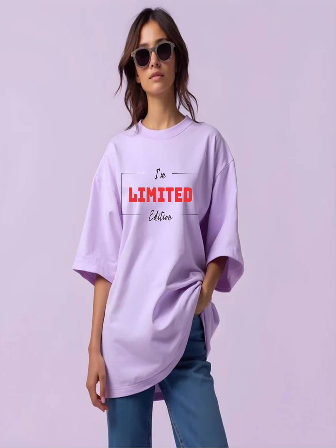hesha Women Cotton Printed Oversized Fit Round Neck T-Shirt ( Lavender )     			hesha Women Cotton Printed Oversized Fit Round Neck T-Shirt ( Lavender )
