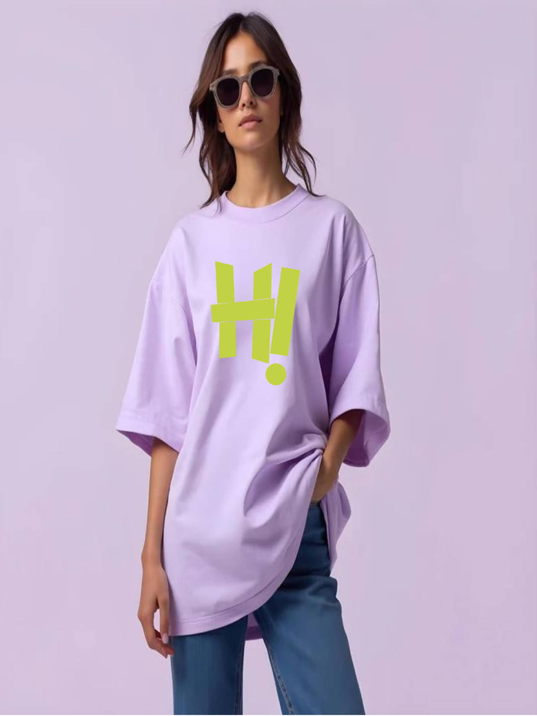 hesha Women Cotton Printed Oversized Fit Round Neck T-Shirt ( Lavender ) hesha Women Cotton Printed Oversized Fit Round Neck T-Shirt ( Lavender )