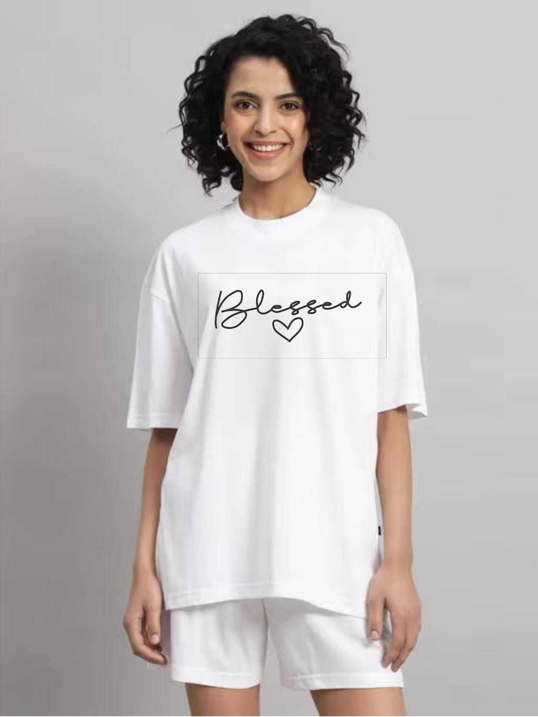     			hesha Women Cotton Printed Oversized Fit Round Neck T-Shirt ( White )