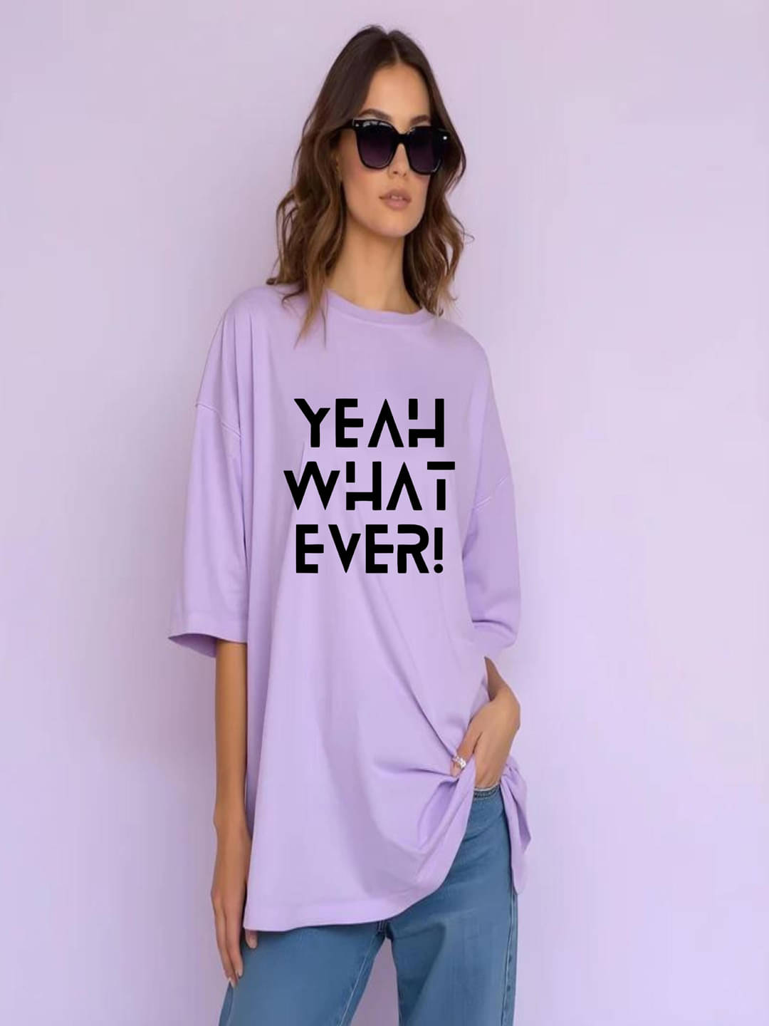 hesha Women Cotton Printed Oversized Fit Round Neck T-Shirt ( Lavender )     			hesha Women Cotton Printed Oversized Fit Round Neck T-Shirt ( Lavender )