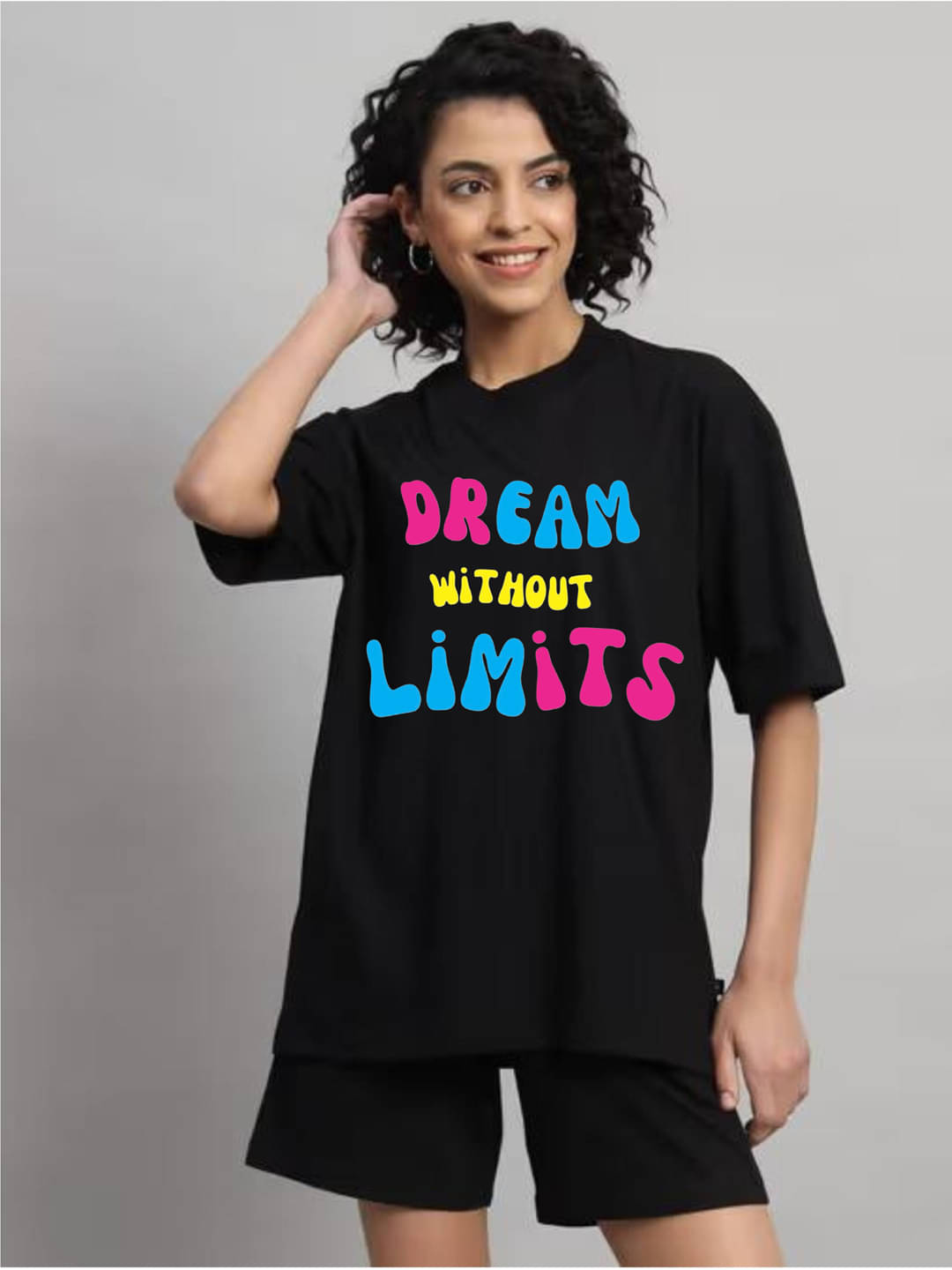 hesha Women Cotton Printed Oversized Fit Round Neck T-Shirt ( Black ) hesha Women Cotton Printed Oversized Fit Round Neck T-Shirt ( Black )