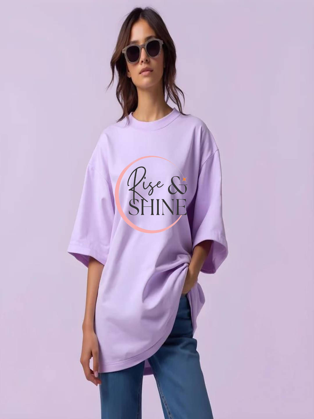 hesha Women Cotton Printed Oversized Fit Round Neck T-Shirt ( Lavender )     			hesha Women Cotton Printed Oversized Fit Round Neck T-Shirt ( Lavender )