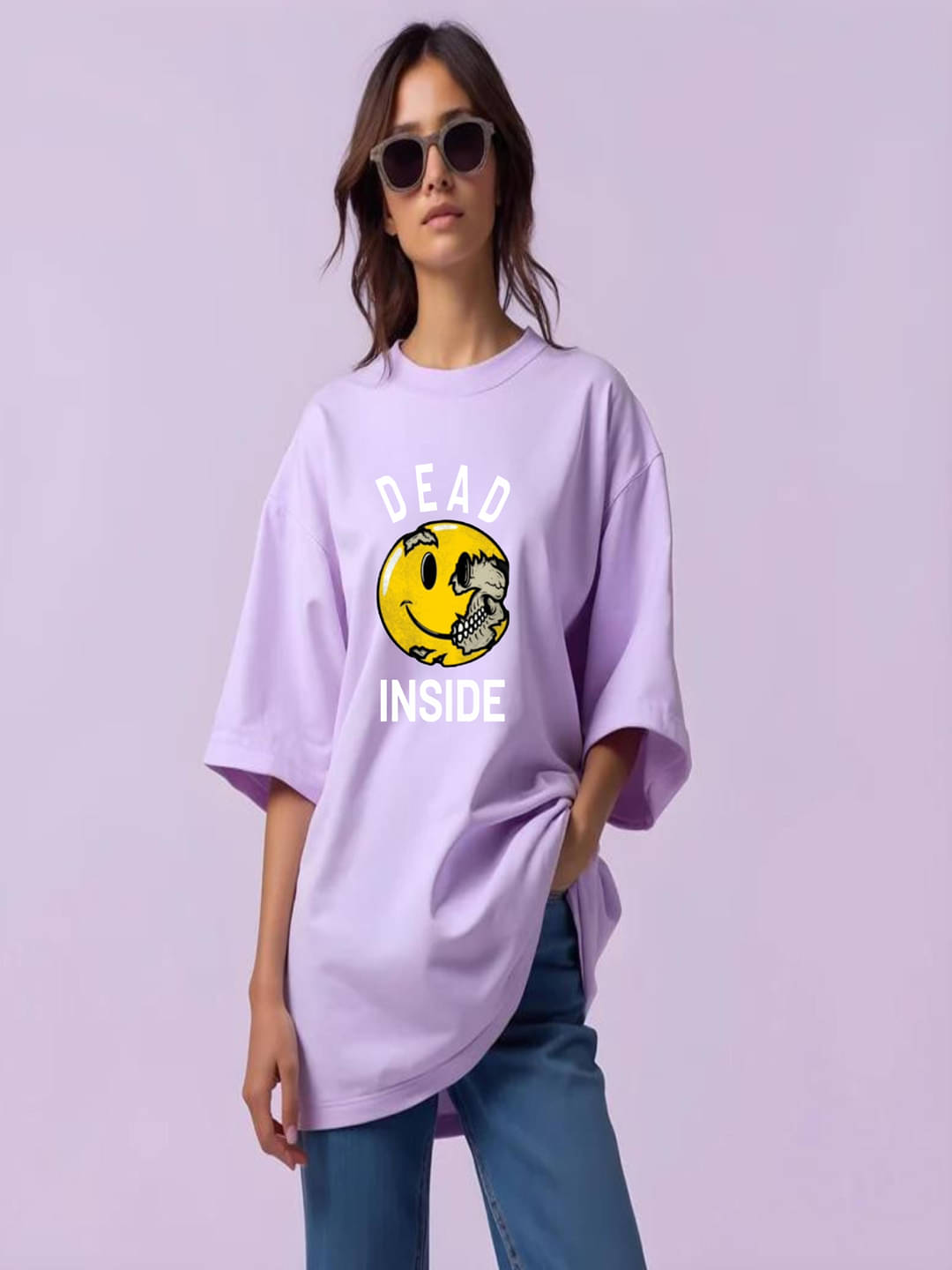 hesha Women Cotton Printed Oversized Fit Round Neck T-Shirt ( Lavender ) hesha Women Cotton Printed Oversized Fit Round Neck T-Shirt ( Lavender )