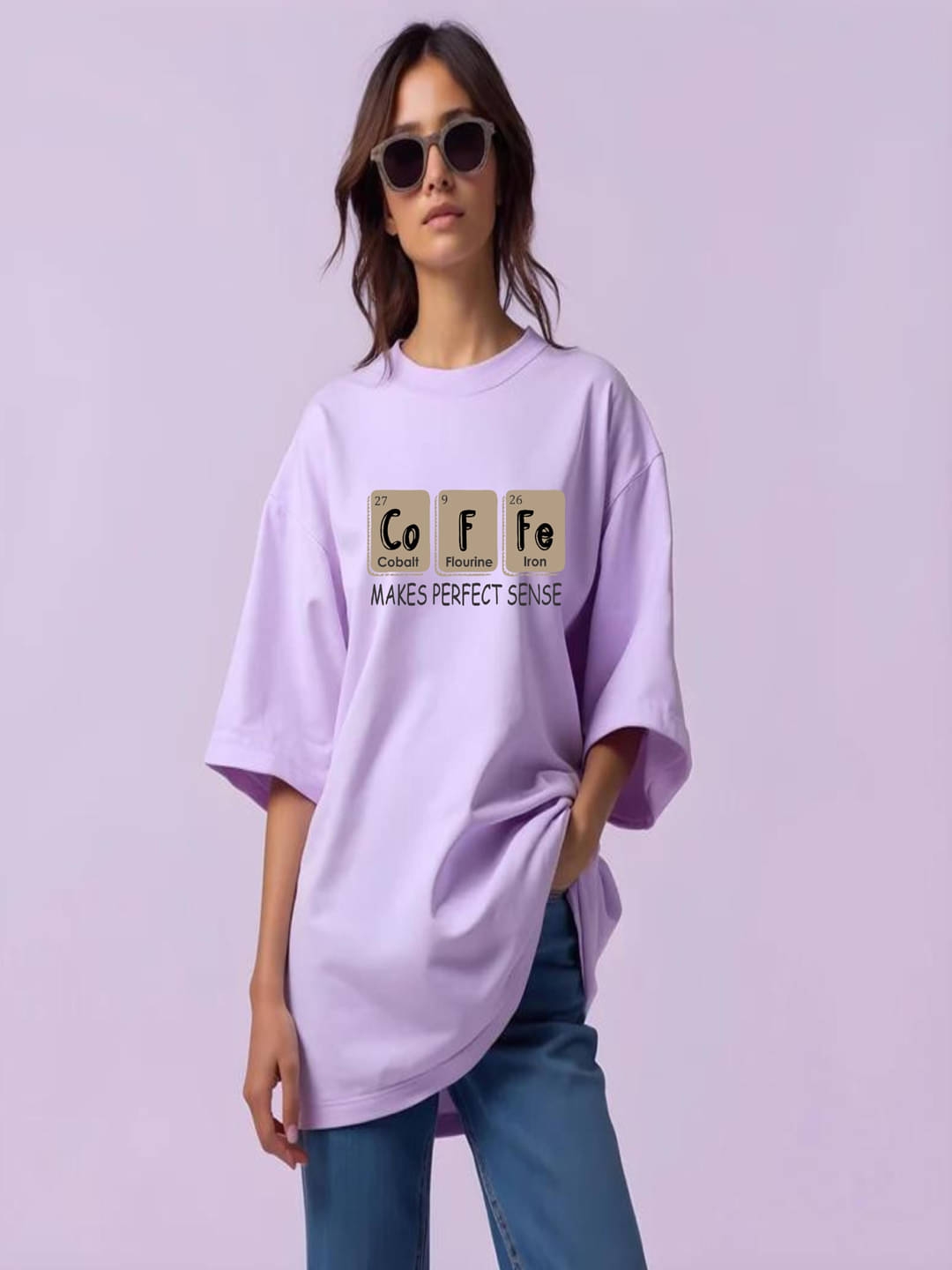 hesha Women Cotton Printed Oversized Fit Round Neck T-Shirt ( Lavender ) hesha Women Cotton Printed Oversized Fit Round Neck T-Shirt ( Lavender )