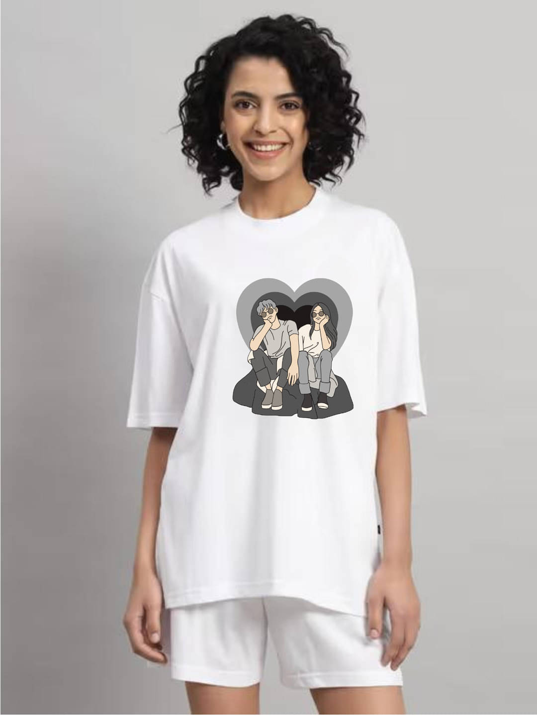 hesha Women Cotton Printed Oversized Fit Round Neck T-Shirt ( White ) hesha Women Cotton Printed Oversized Fit Round Neck T-Shirt ( White )