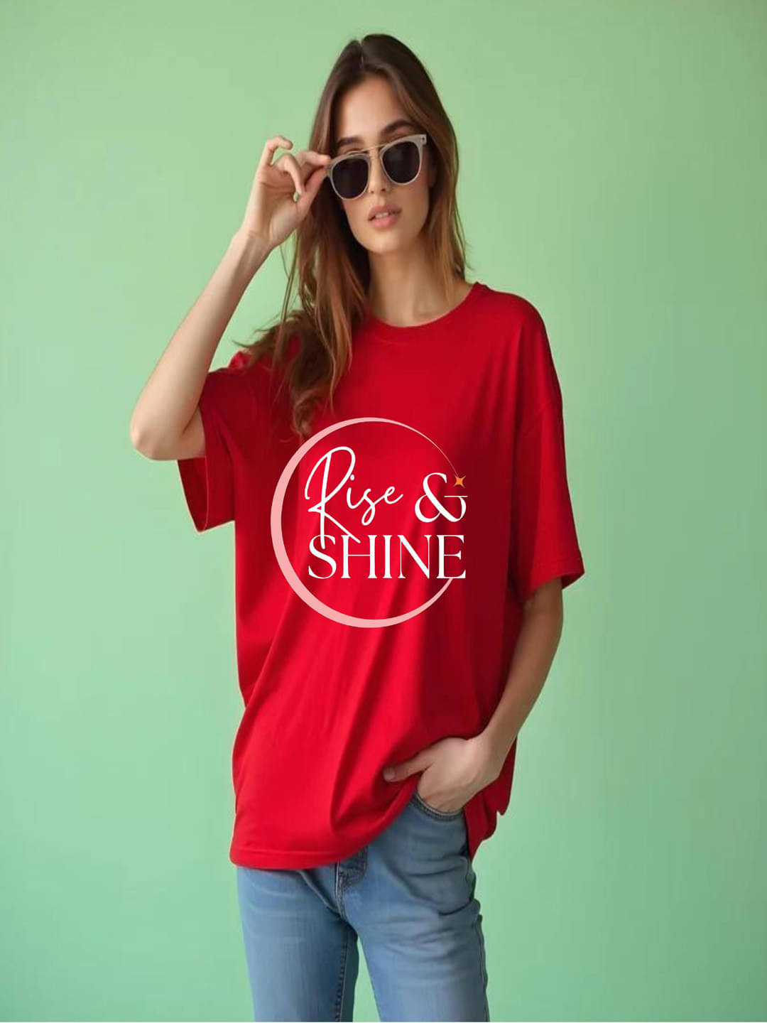     			hesha Women Cotton Printed Oversized Fit Round Neck T-Shirt ( Red )