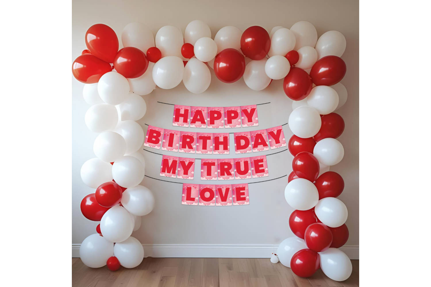     			1iAM Happy Birthday Decoration Items For Wife - Pack of 42 | 1pc Red "HAPPY BIRTHDAY MY TRUE LOVE" Paper Banner, 40pcs Balloons & 1pc Arch | Special Love Birthday Decoration Items For Girlfriend