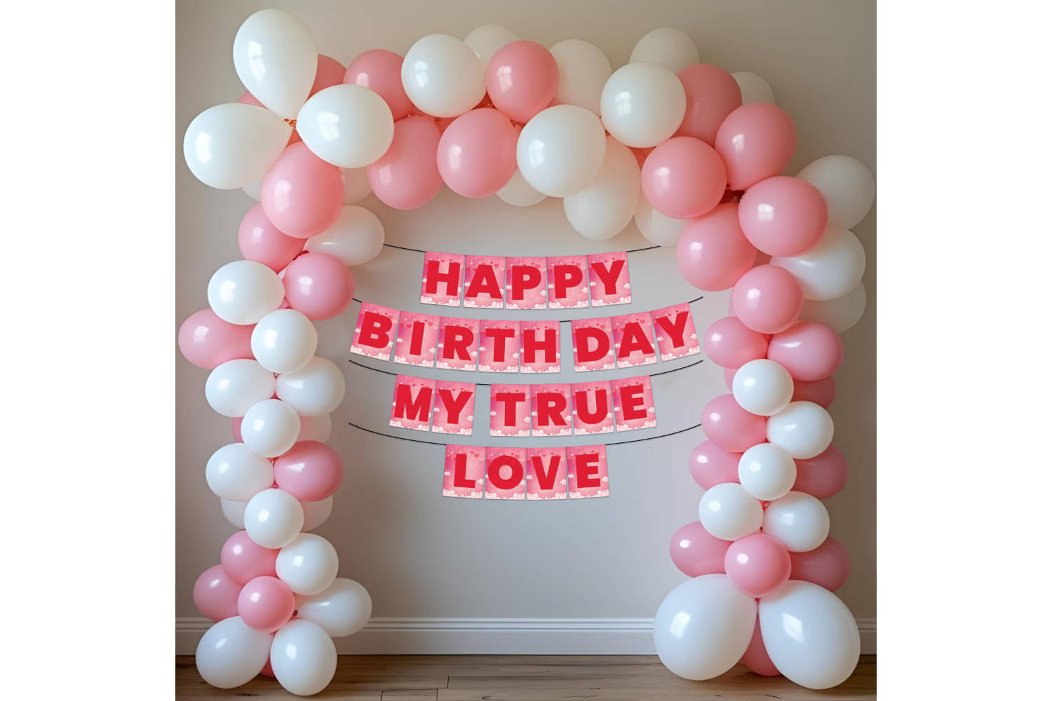     			1iAM Happy Birthday Decoration Items For Wife - Pack of 42 | 1pc Red "HAPPY BIRTHDAY MY TRUE LOVE" Paper Banner, 40pcs Pastel Balloons & 1pc Arch | Special Love Birthday Decoration Item For Girlfriend