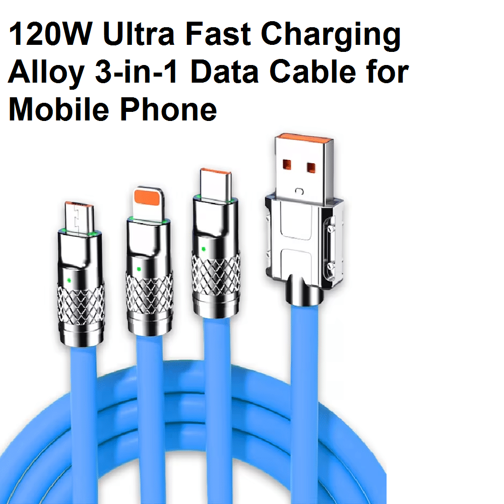 3-in-1 Fast Charging Cable | 120W Power | USB Type-C & Micro-USB | Sky Blue 3-in-1 Fast Charging Cable | 120W Power | USB Type-C & Micro-USB | Sky Blue